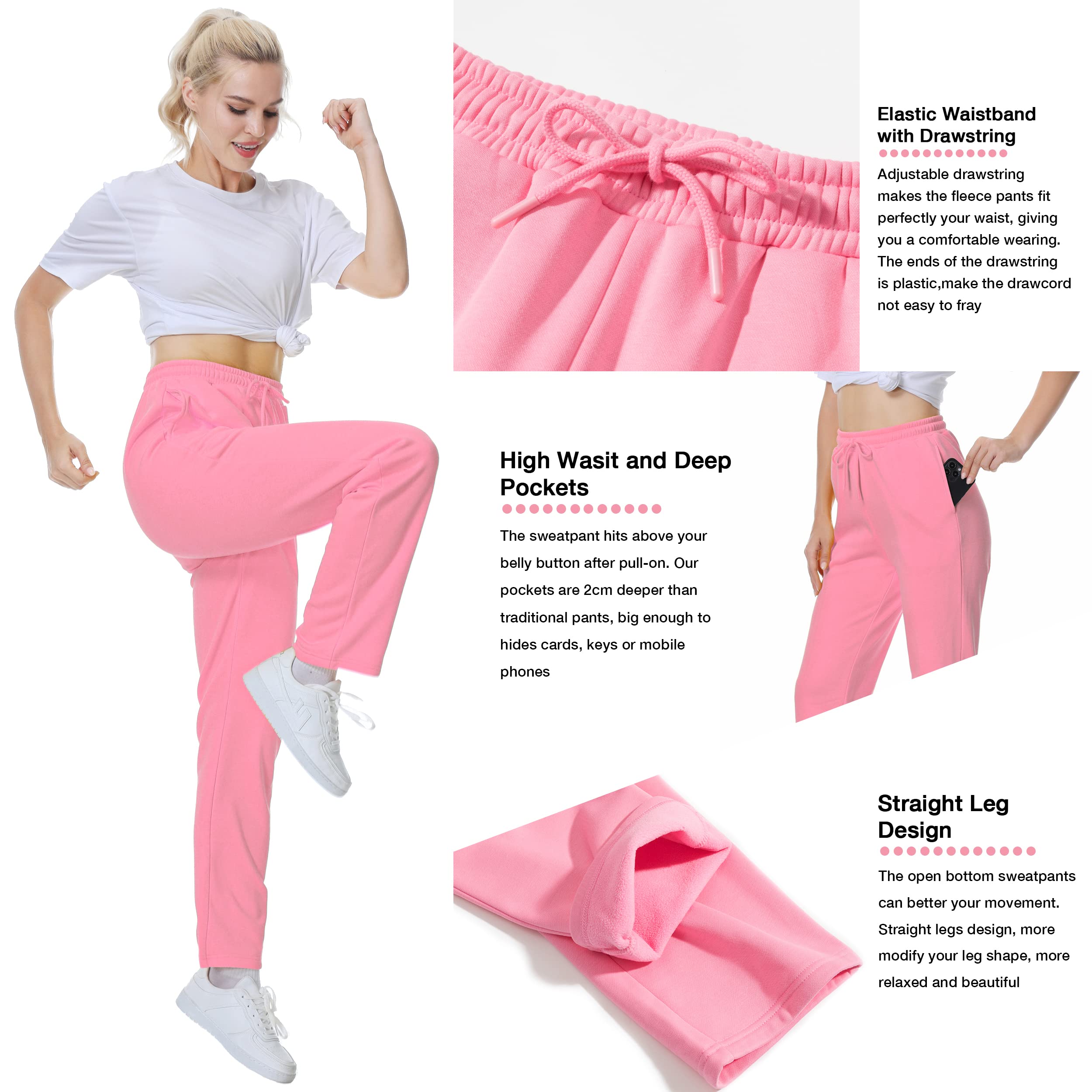 BETTERCHIC Pantaloni della tuta da donna antistatici in micropile con tasche a gamba dritta pantaloni della tuta per le donne taglia S-2XL