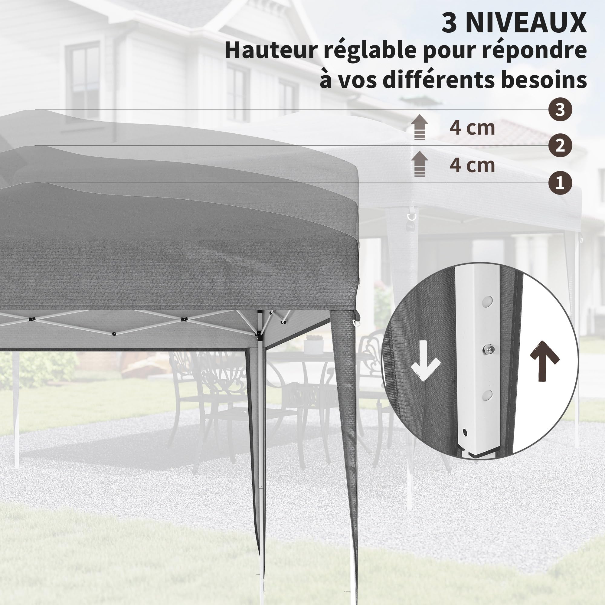 Outsunny Tonnelle de Jardin extérieur 3x3m Tonnelle Pliante Pop up Tente Pliable Barnum de Jardin Pliant Anti-UV + Sac de Transport Acier Oxford Gris