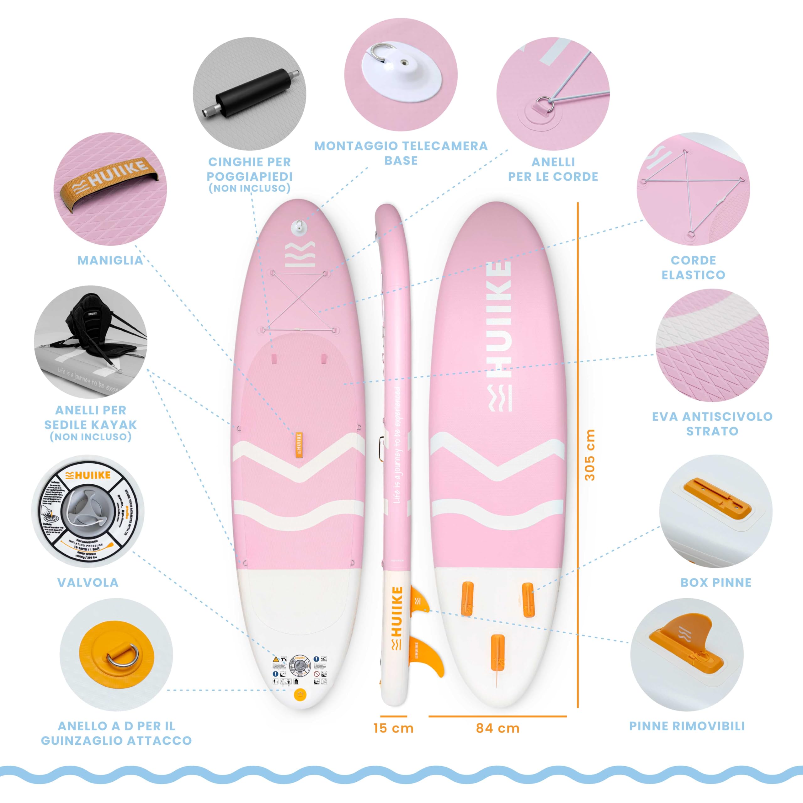 Tavola Sup Gonfiabile Adulti con Accessori Premium - HUIIKE | Stand Up Paddle Board Gonfiabile con Grande Stabilità | Tavola da Sup | Tavole Gonfiabili 2 Posti