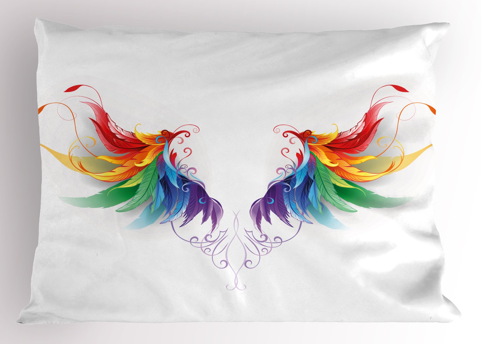 Ambesonne Rainbow Pillow Sham, Realistic Looking Feathers in Rainbow Color Forming Wings Flight Angels Symmetrical, Decorative Standard King Size Printed Pillowcase, 36