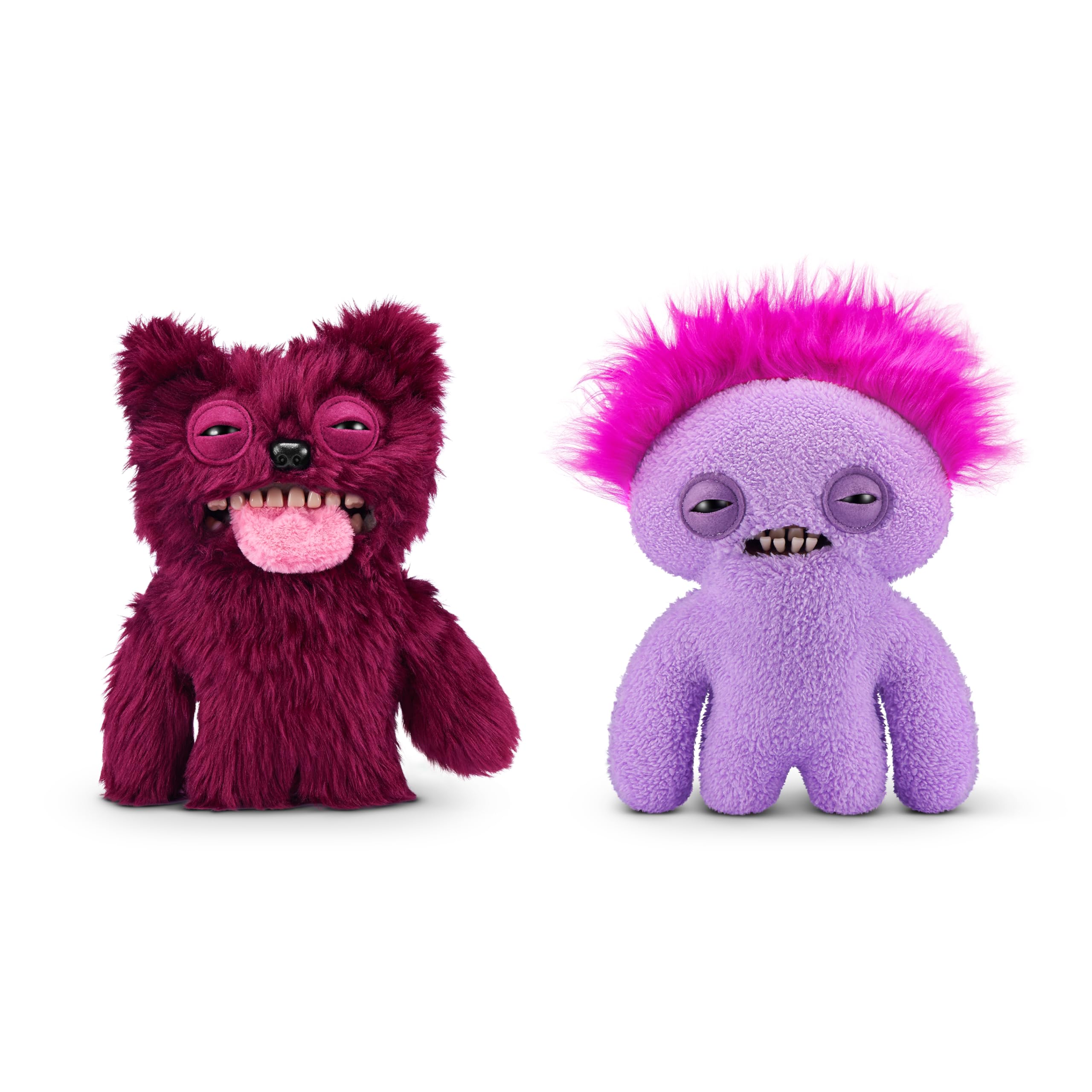 Fuggler Hairy Fuggs 2 Pack 9-inch Series 1 by ZURU (Sir Belch - Hairy Tongue - Red and Squidge - Mohawk), Funny Ugly Monster Plush Toy
