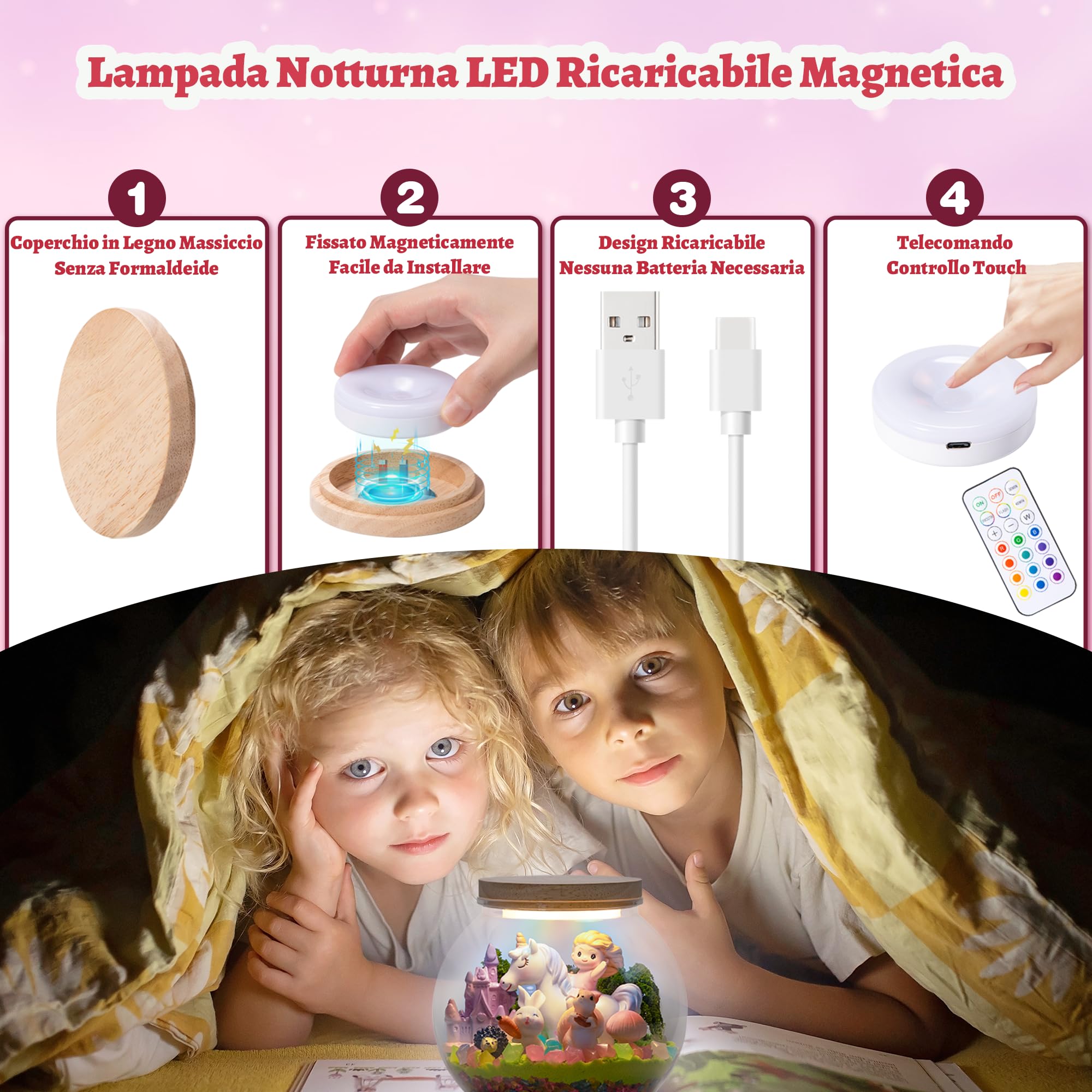 Regalo Unicorno per Bambina - Giochi per Bambina - Kit terrario Unicorno per Ragazza - Luce notturna LED ricaricabile - Giocattoli e Regali compleanno per bambine di 4, 5, 6, 7, 8, 9, 10 anni