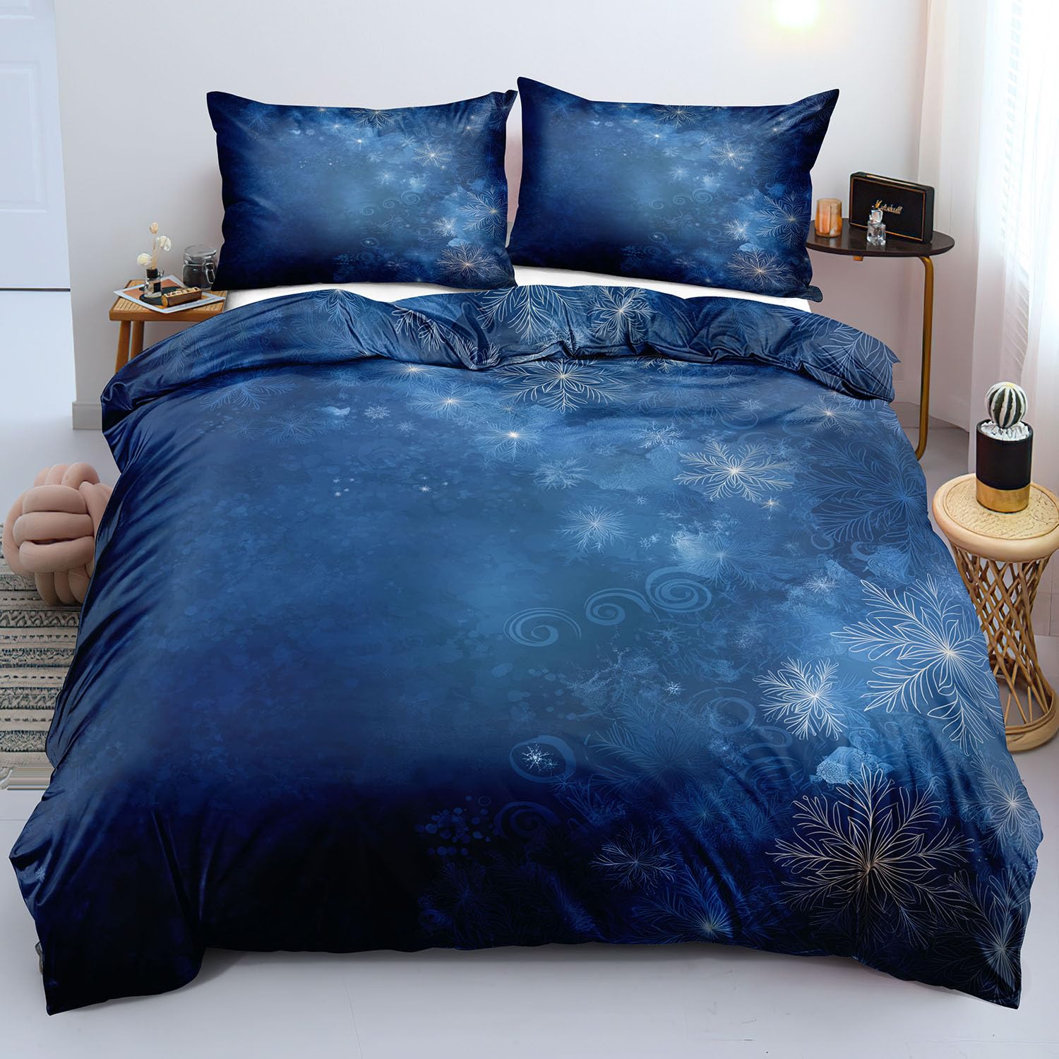 Housse de couette douce et luxueuse en microfibre brossée bleue réversible