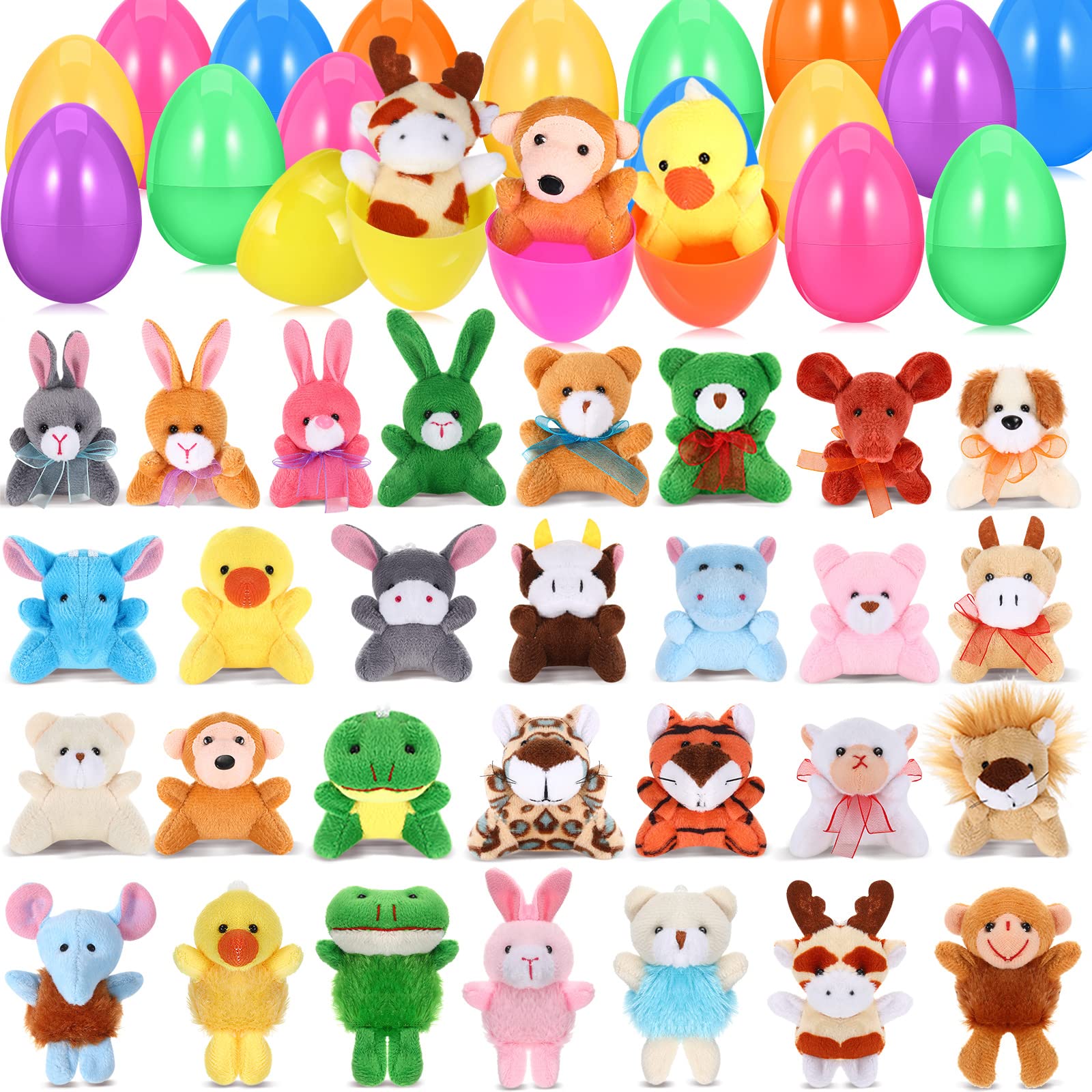 Photo 1 of 30 Pieces Easter Eggs Filled with Plush Animal 30 Pieces 4.72 Inches Stuffed Toys Easter Eggs with Toys Inside for Easter Theme Party, Goodie Bag Fillers, Carnival Prizes, Classroom Reward, Prize Box