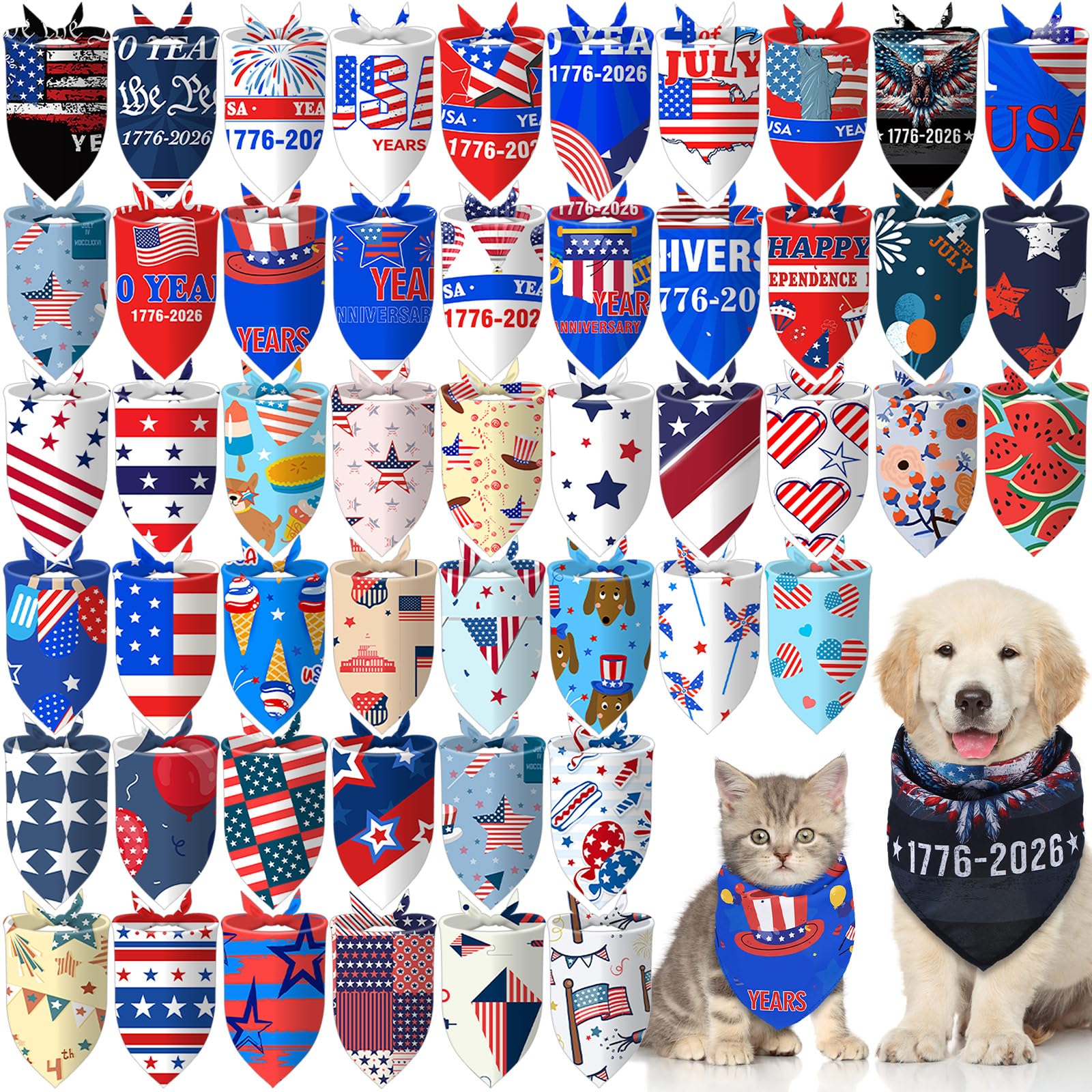 Huhumy Lot de 150 bandanas pour chien du 4 juillet - Bandanas patriotiques en vrac - Fête de l'indépendance - Bavoirs triangulaires pour chiens de taille moyenne et grande - 4 juillet - Festival