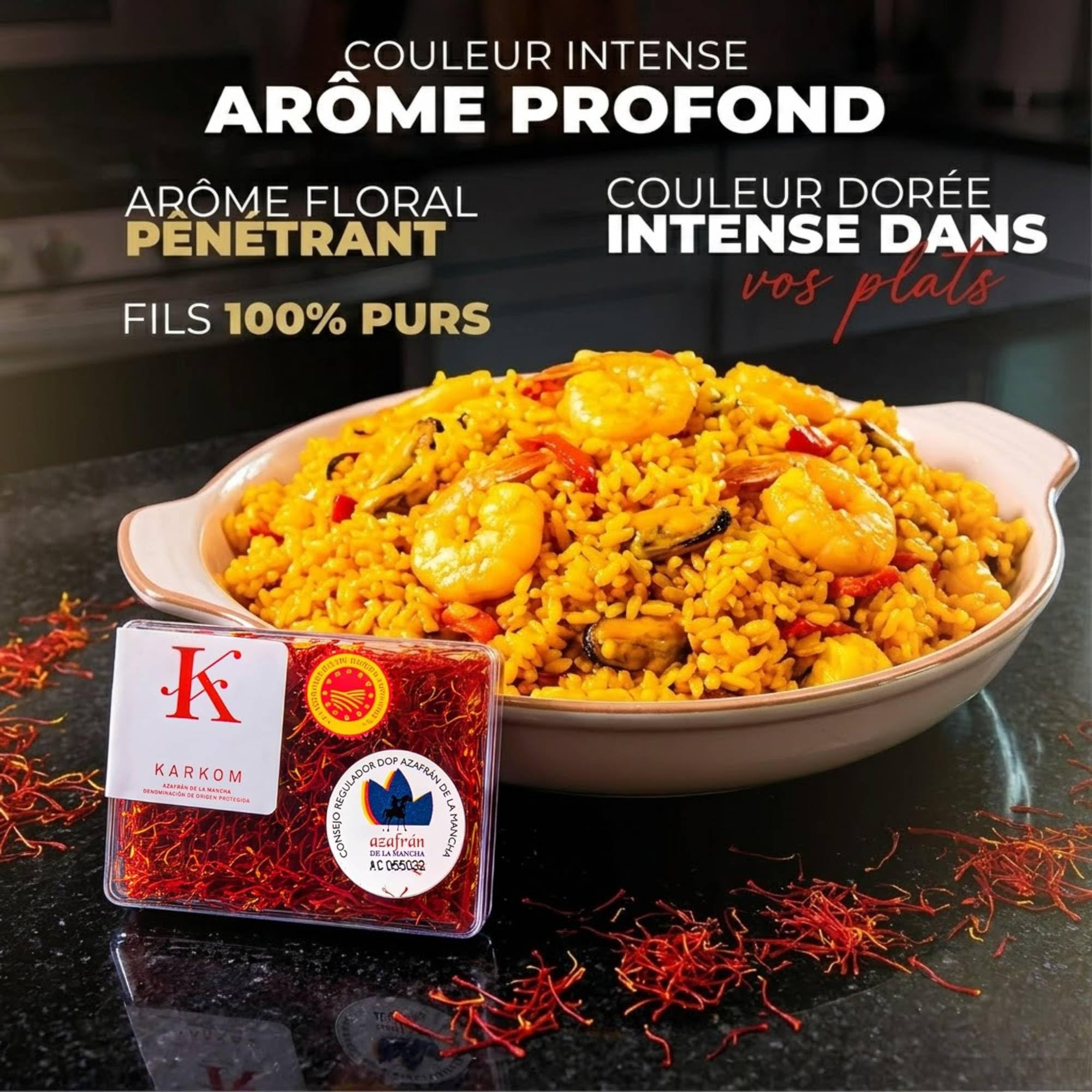 Safran en Filaments DOP, Safran Premium 100% Naturel, Safran en Filaments pour Paella Élaboré de Manière Traditionnelle, Épice pour Cuisiner, Filaments de Safran de Qualité Supérieure (4 gr)