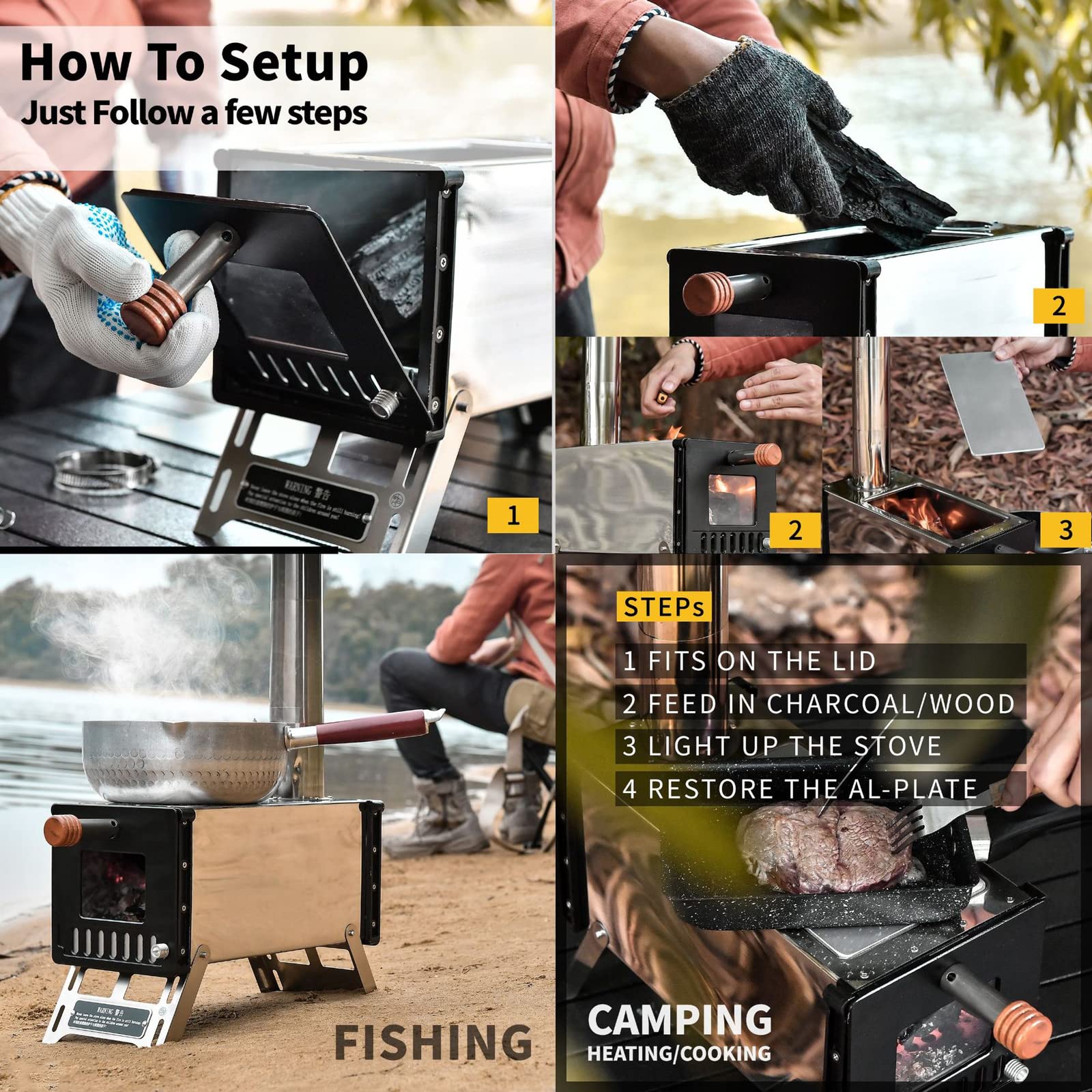 Réchaud de camping portable pour la cuisine en plein air, le chauffage et les grillades – Idéal pour le camping et la randonnée