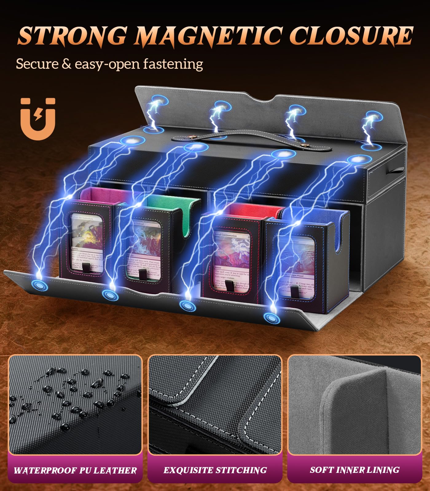 TiMOVO MTG Commander Deck Box, 11-in-1 Modular for TCG/PTCG - Black Rainbow