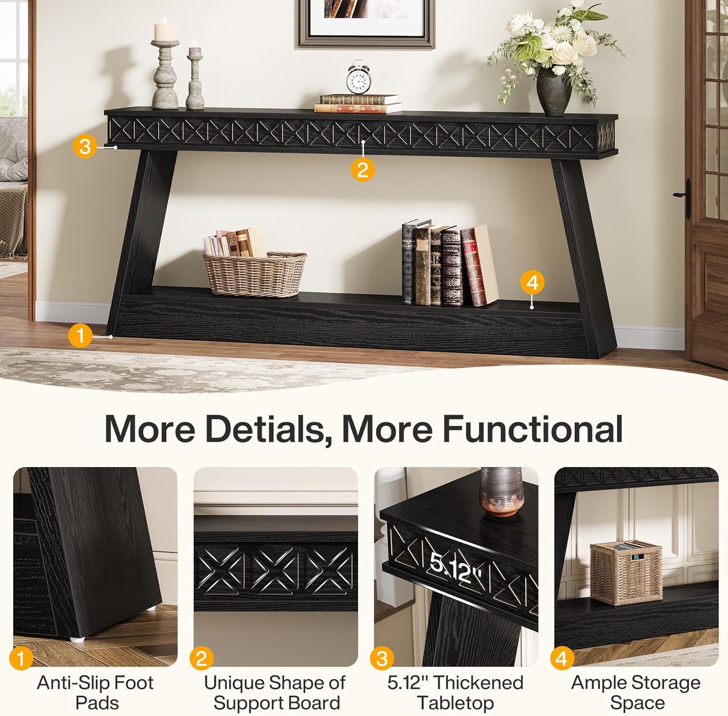 Tribesigns 70.9 Inch Long Console Table for Entryway, 2-Tier Farmhouse Entryway Table with Storage, Narrow Sofa Table Behind The Couch, Wood Accent Table for Hallway, Living Room, Foyer, Black