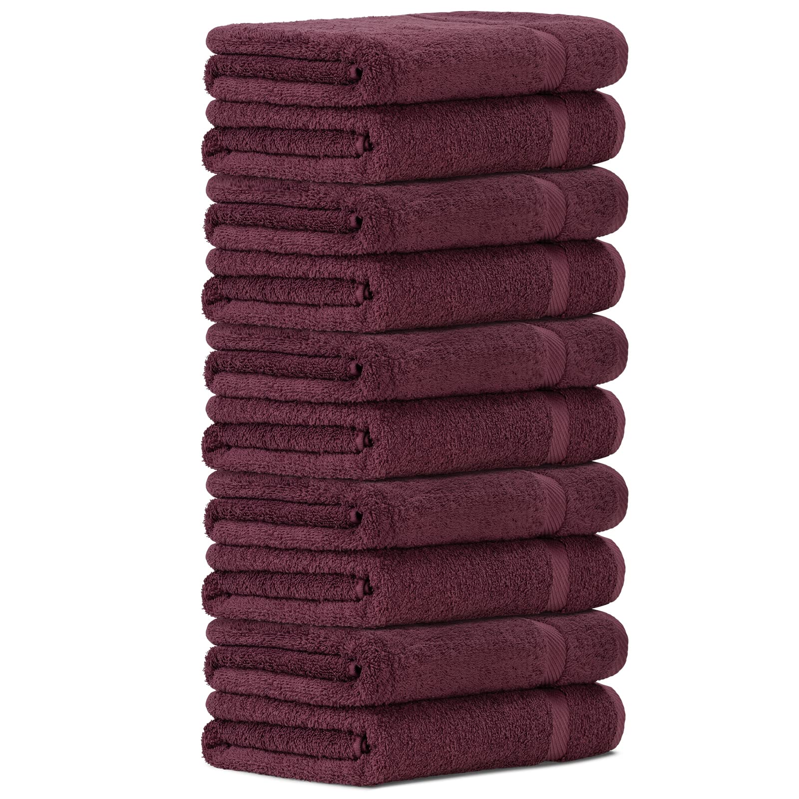 Luckytowel Duschtuch Set 70x140 cm – Oeko-TEX Badetücher aus 100% Baumwolle mit 600 g/m² – Badehandtuch groß mit Aufhängeschlaufe – flauschig & saugstark – Frottee Handtücher Set – 10er Pack Bordeaux