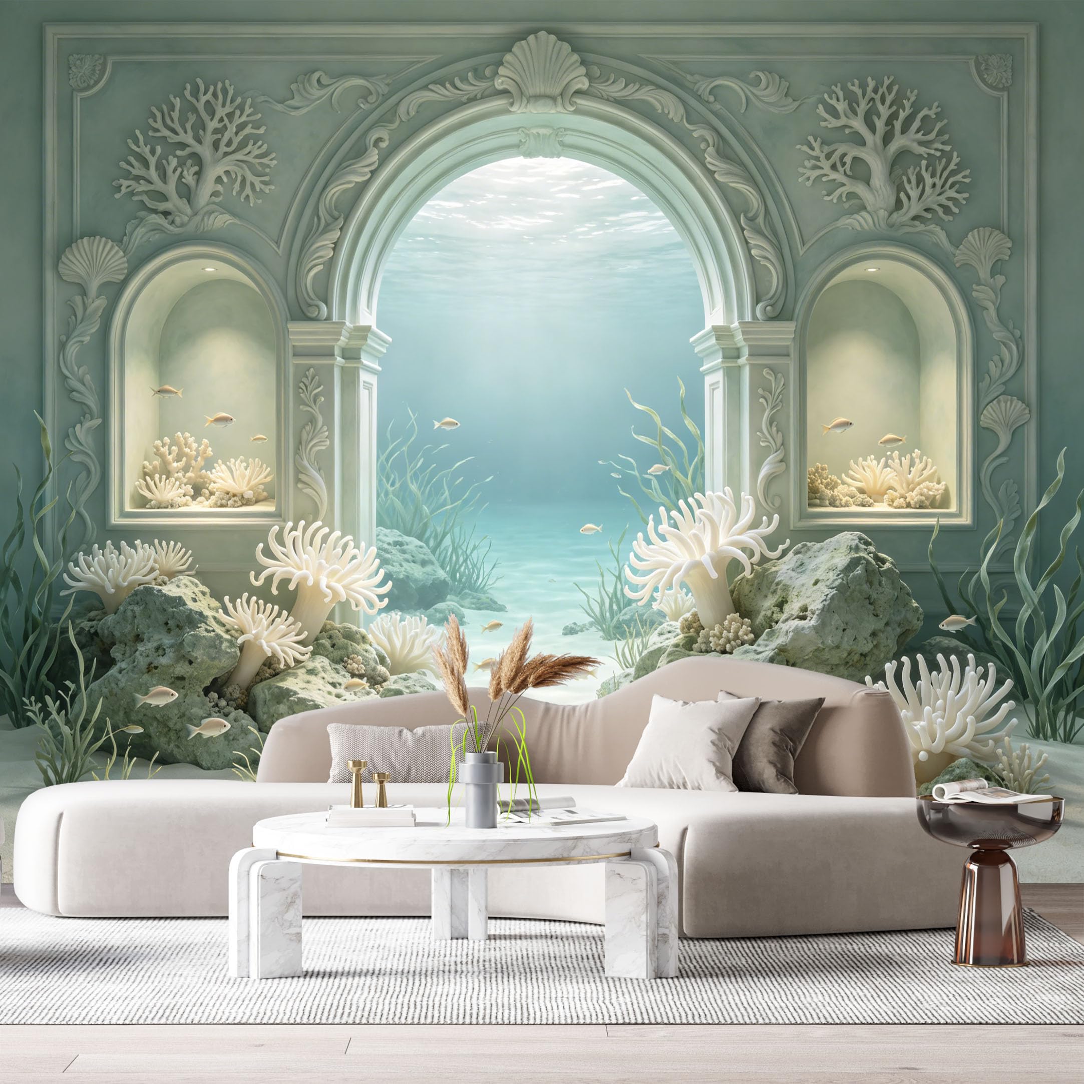 Custom Size Wall Murals Ocean Marine Coral Reef Archway 3D Trompe L'Oeil SelfAdhesiveWall Fabric Removable Wallpaper Wall Decor for Living Room Bedroom Bathroom