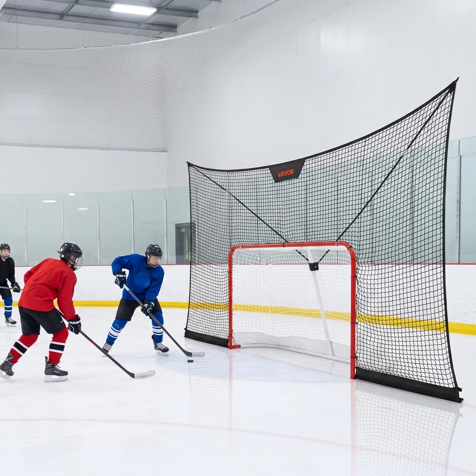 VEVOR Set di Attrezzatura Porta con Rete di Hockey 366 x 213 cm Portatile, Attrezzatura Bersaglio di Porta per Allenamento Hockey Eventi Sportivi Aste di Supporto in Fibra di Vetro, Rete Bersaglio