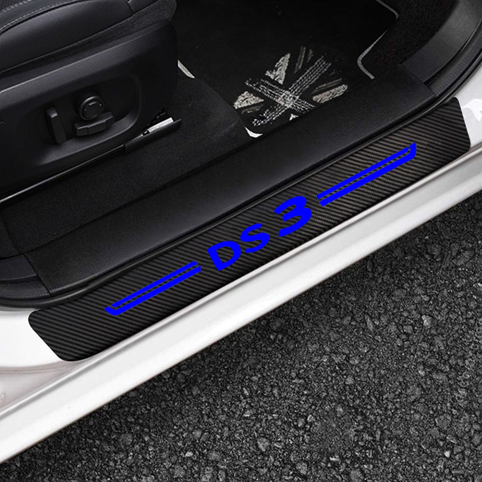 Car Door Sill Protector for Citr-oen DS3 4PCS Car Door Sill Scuff Plate Carbon Fiber Stickers Accessories,Blue