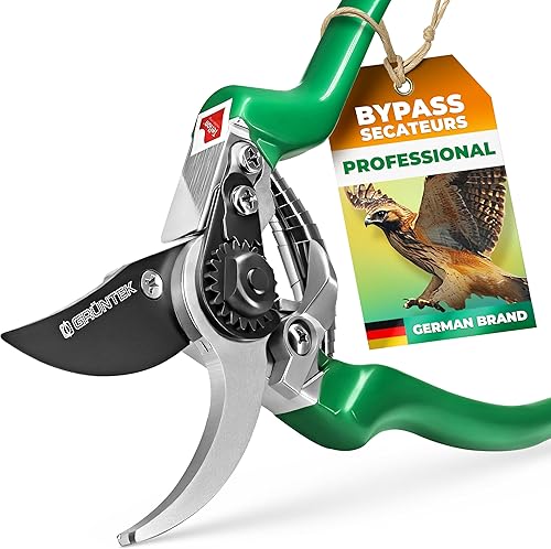 GRÜNTEK Bypass - Tijeras de podar de jardín Falcon Blade de 1.9 pulgadas, hoja de acero japonés SK5, revestimiento de teflón, corte de precisión,