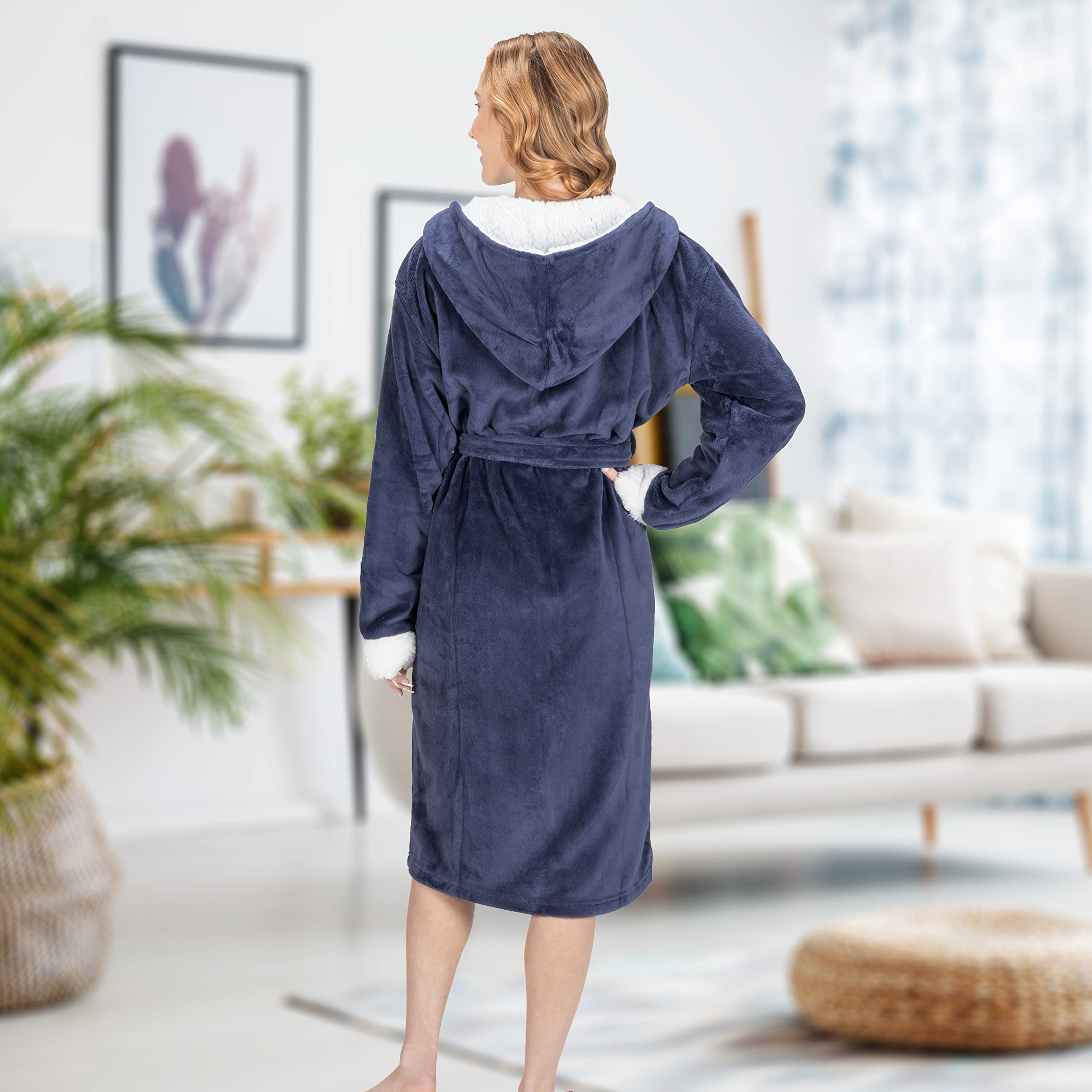 MONHOUSE Womens Dressing Gown - Premium Super Soft & Cosy Long Bathrobe - Ladies Thick Flannel Luxury Housecoat - Warm Fluffy Shearling Spa Robe for Her - Sherpa Bathrobe - Purple Sherpa UK 12-14