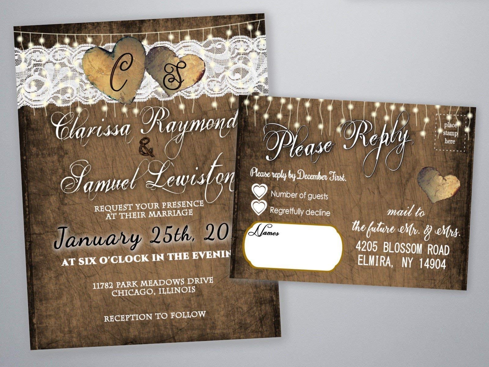Personalized Custom Rustic Wedding Tie The Knot Invitations with Rsvp Cards and Envelopes
