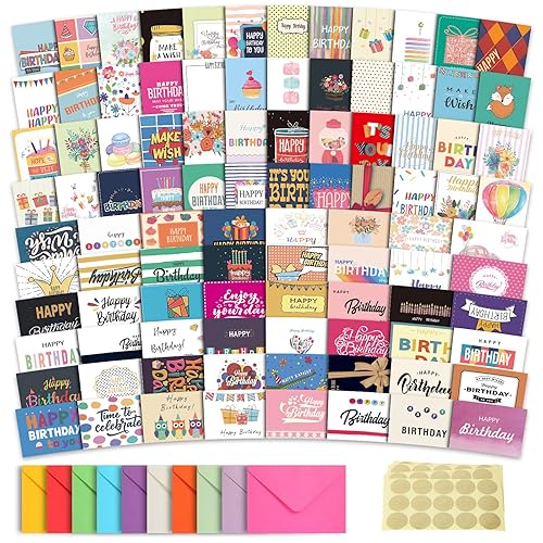 100 Unique Birthday Cards with Envelopes - Assorted Happy Birthday