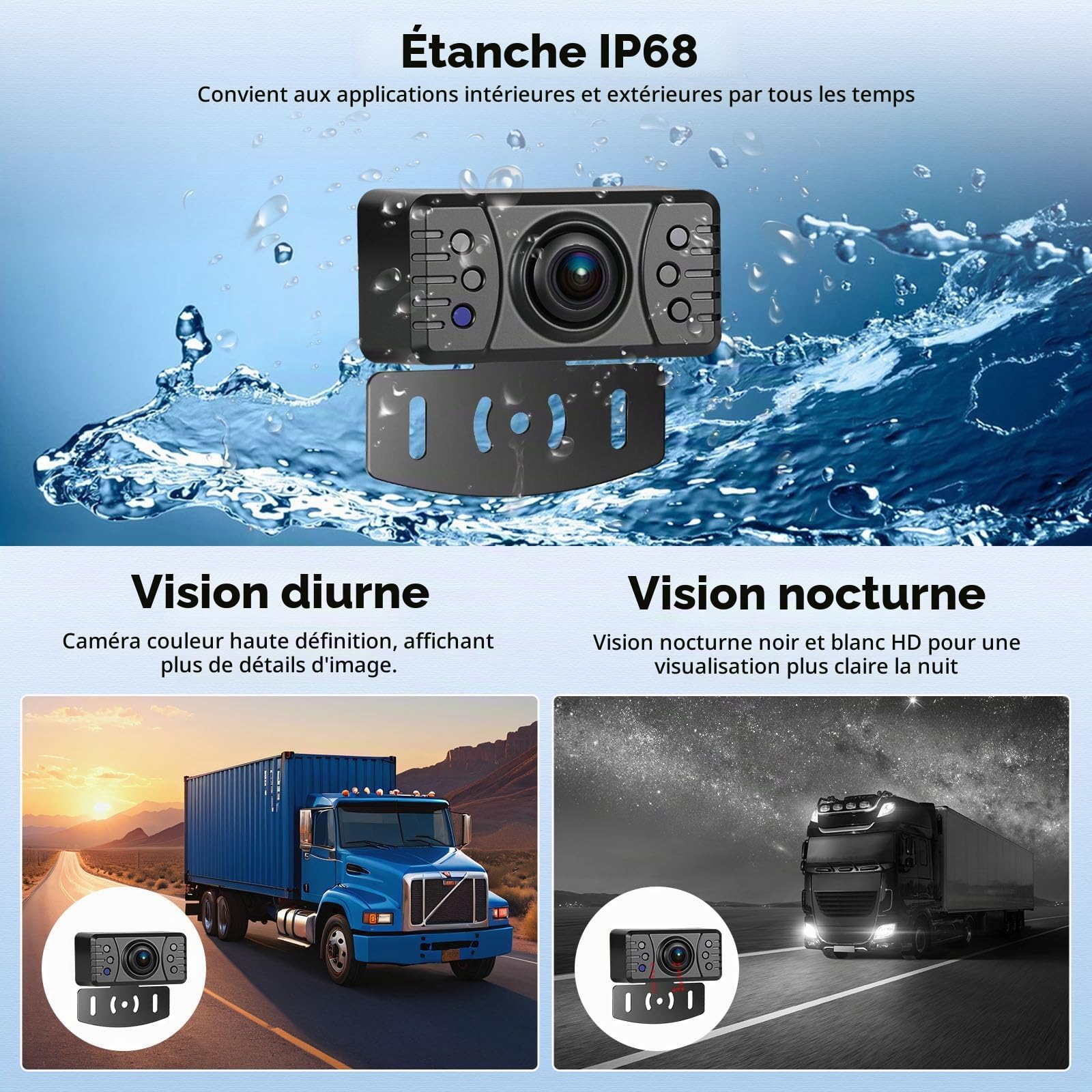Camera de Recul sans Fil AHD avec 4.3 Pouces Signal Numérique IP68 Étanche Vision Nocturne Ventouse Grand Angle Peut Facilement Installer La Caméra De Plaque d'Immatriculation DC12V