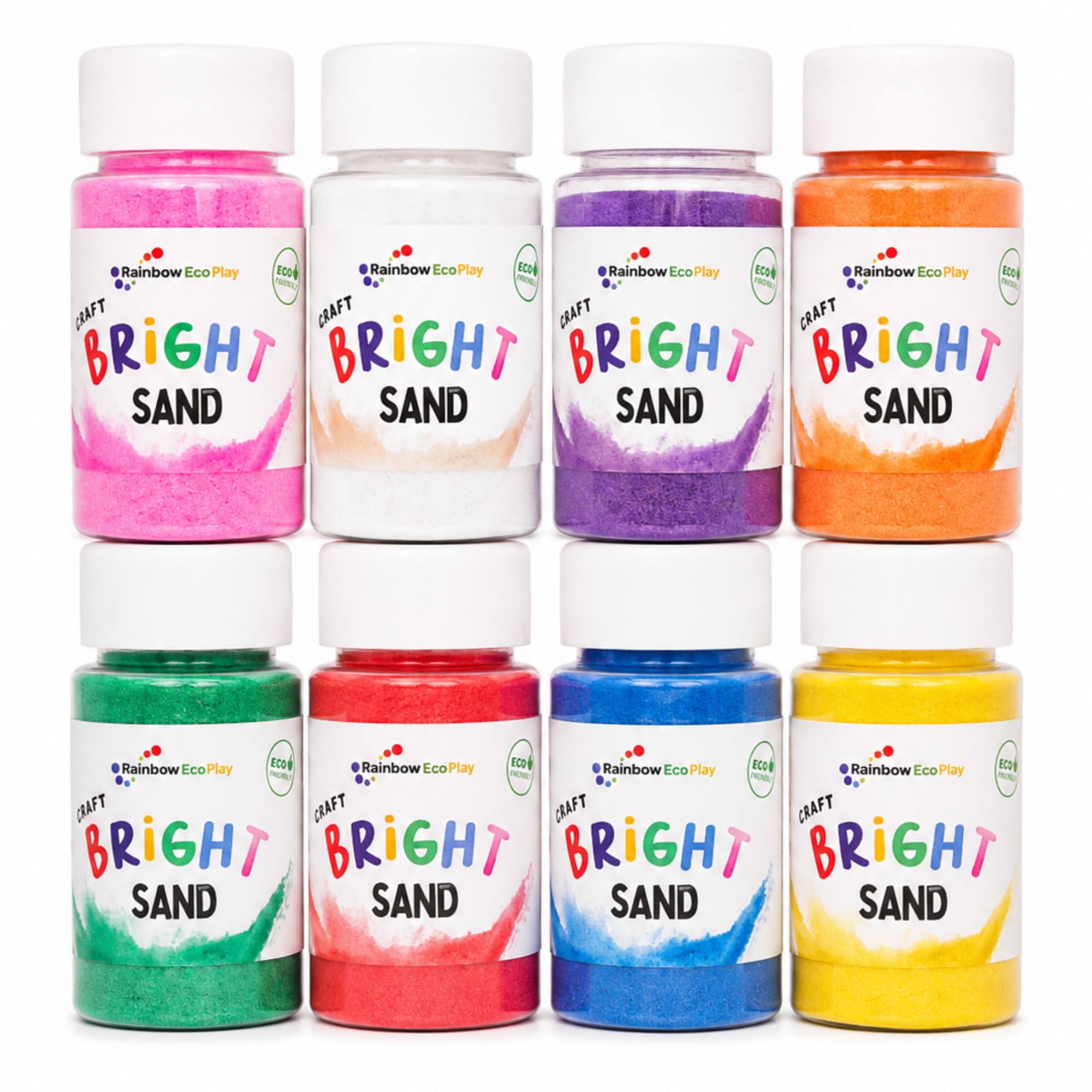 Rainbow Eco Play Bright - Coloured Sand Shakers - 8X90g - Play Sand For Kids - Art Kits - Childrens Craft Play Sand - Clean, Fun & Safe
