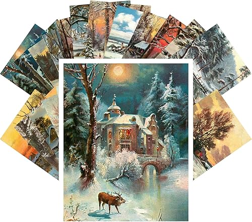 Postales vintage 24 piezas Invierno Rural Vida Navidad Paisajes Vintage Art