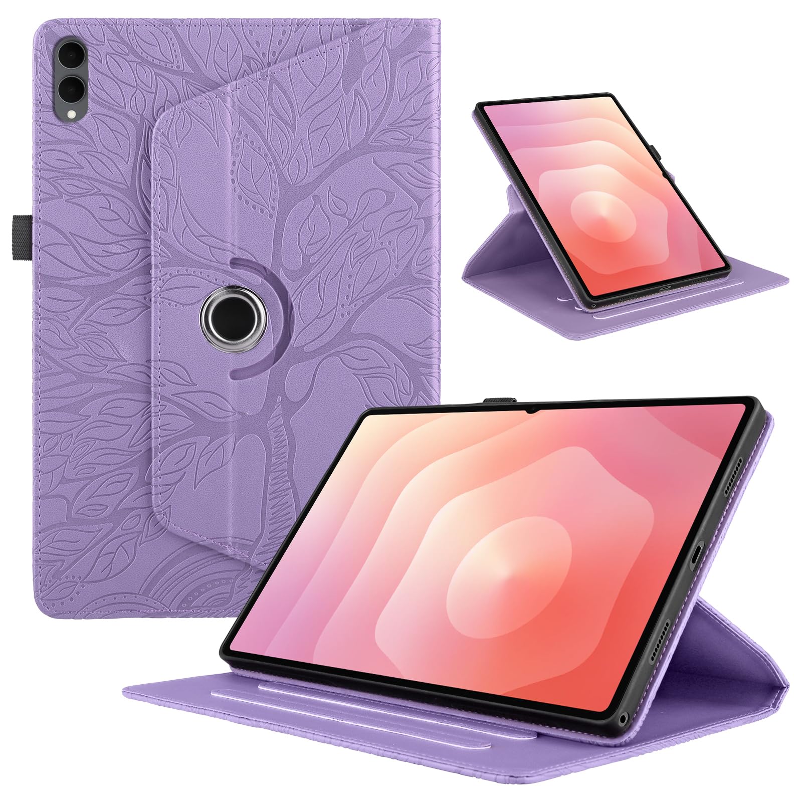 Funda para Samsung Galaxy Tab S9/ S8/ S7 11" (SM-X710/X700/T870) PU Cuero Tablets Protectora Cover 360°Carcasa Giratoria de ángulo Múltiple Stand Función Tablets Funda,Rojo Árboles — view 14