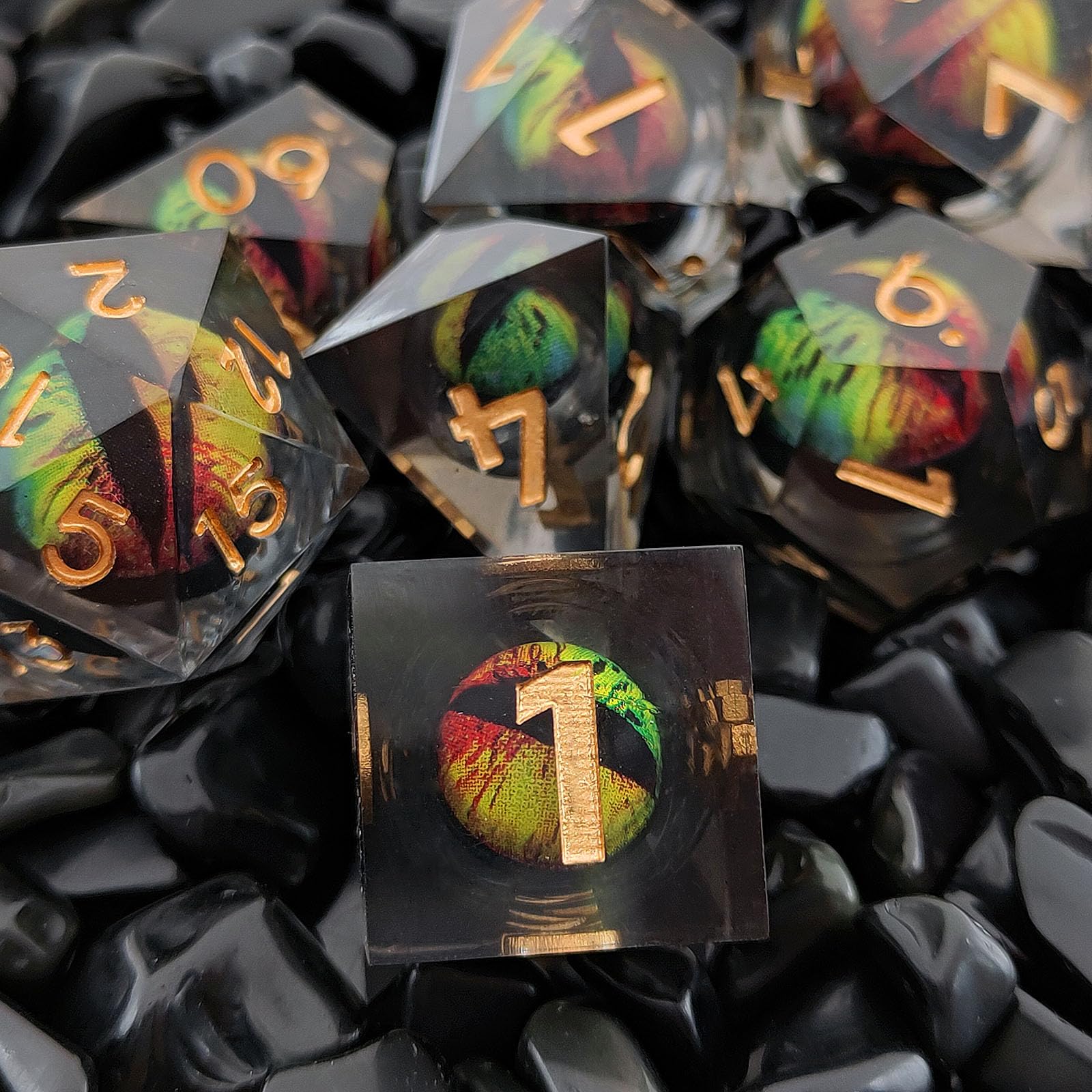 ORUZA 7 PCS Dragon Eye DND Dice Liquid Core D&D Dice Resin Sharp Edge Polyhedral D&D Dice Set for Dungeons and Dragons Role Playing Die D20 D12 D10 D8 D6 D4 D% - Image 3