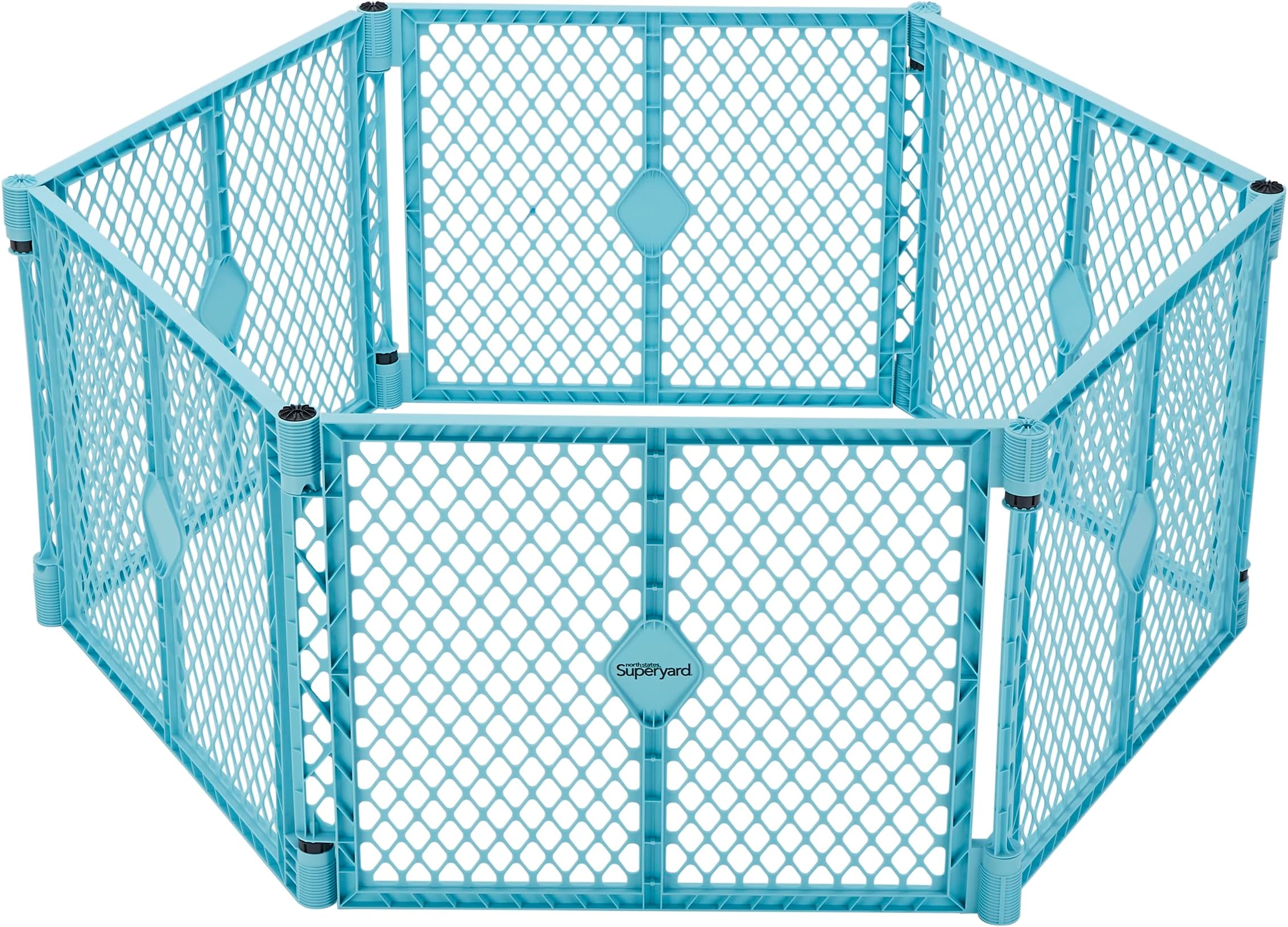 Toddleroo by North States Superyard Indoor/Outdoor 6 Panel Baby Play Yard, Made in USA: Safe Play Area Anywhere. Carrying Strap for Easy Travel. Freestanding. 18.5 sq. ft. Enclosure (26" Tall, Aqua)