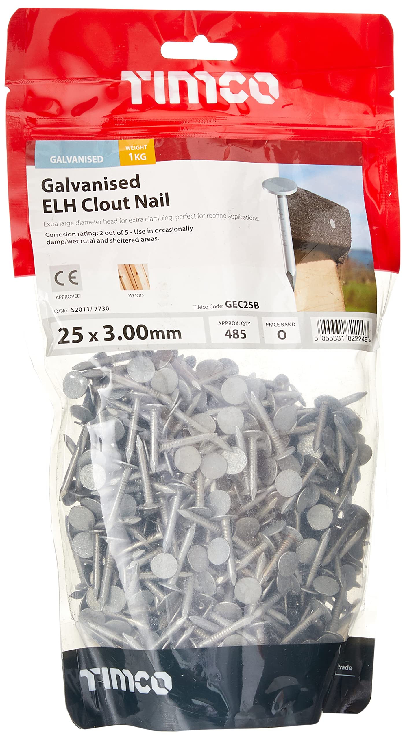 Timco - Extra Large Head Clout Nails - Galvanised (Size 25 x 3.00 - 1 Kilograms)