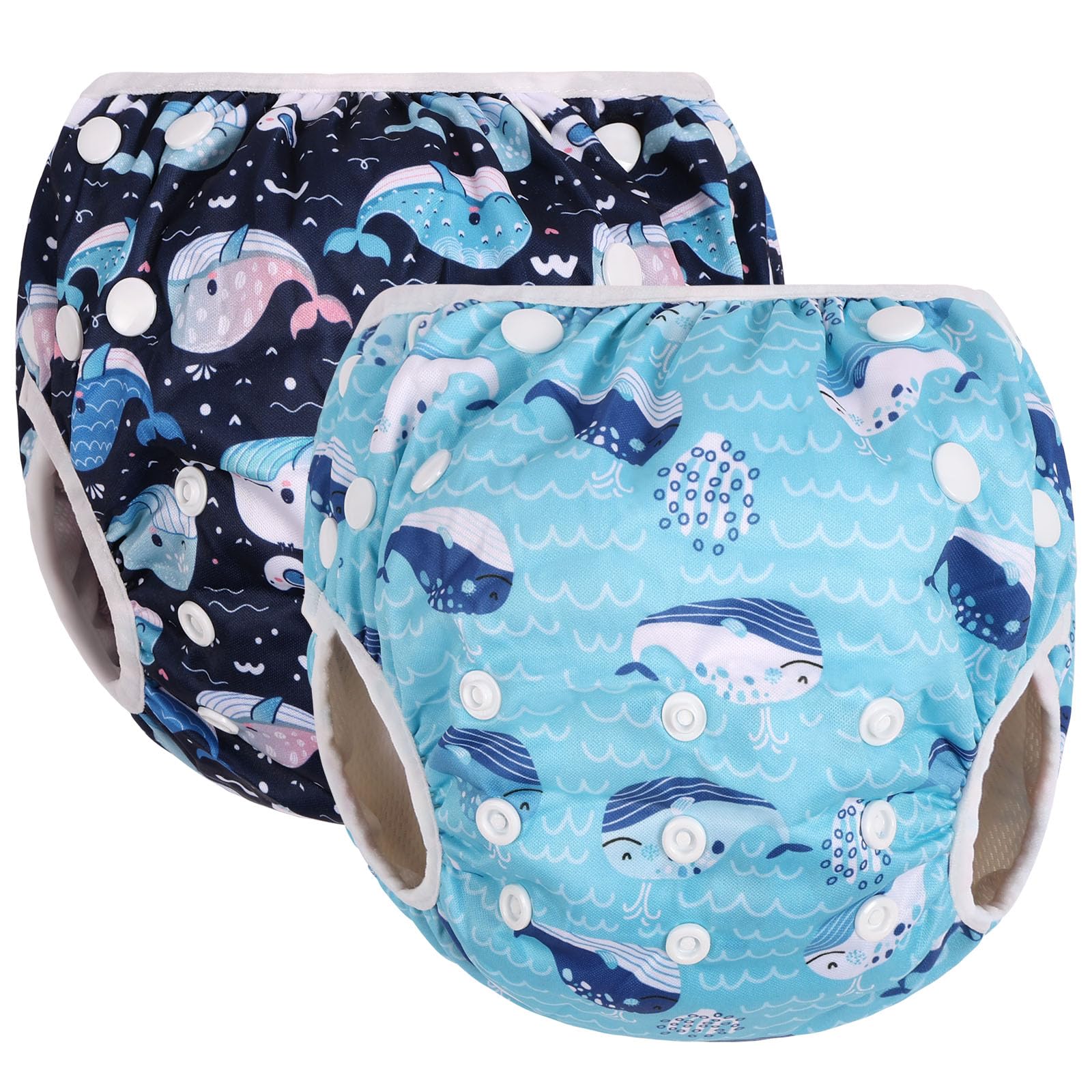 Vicloon Swimming Nappy Reusable, 2 Packs Baby Swim Nappy Comfortable Swim Nappies, Adjustable Size Washable Nappies for Swimming Lessons/Holiday