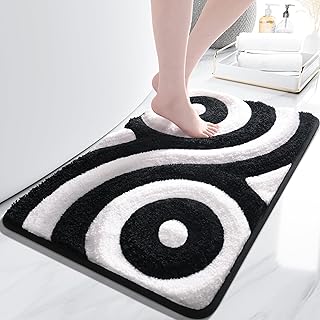 QJHOMO Black and White Cute Bathroom Rugs Non Slip Bath Mat Modern Aesth...