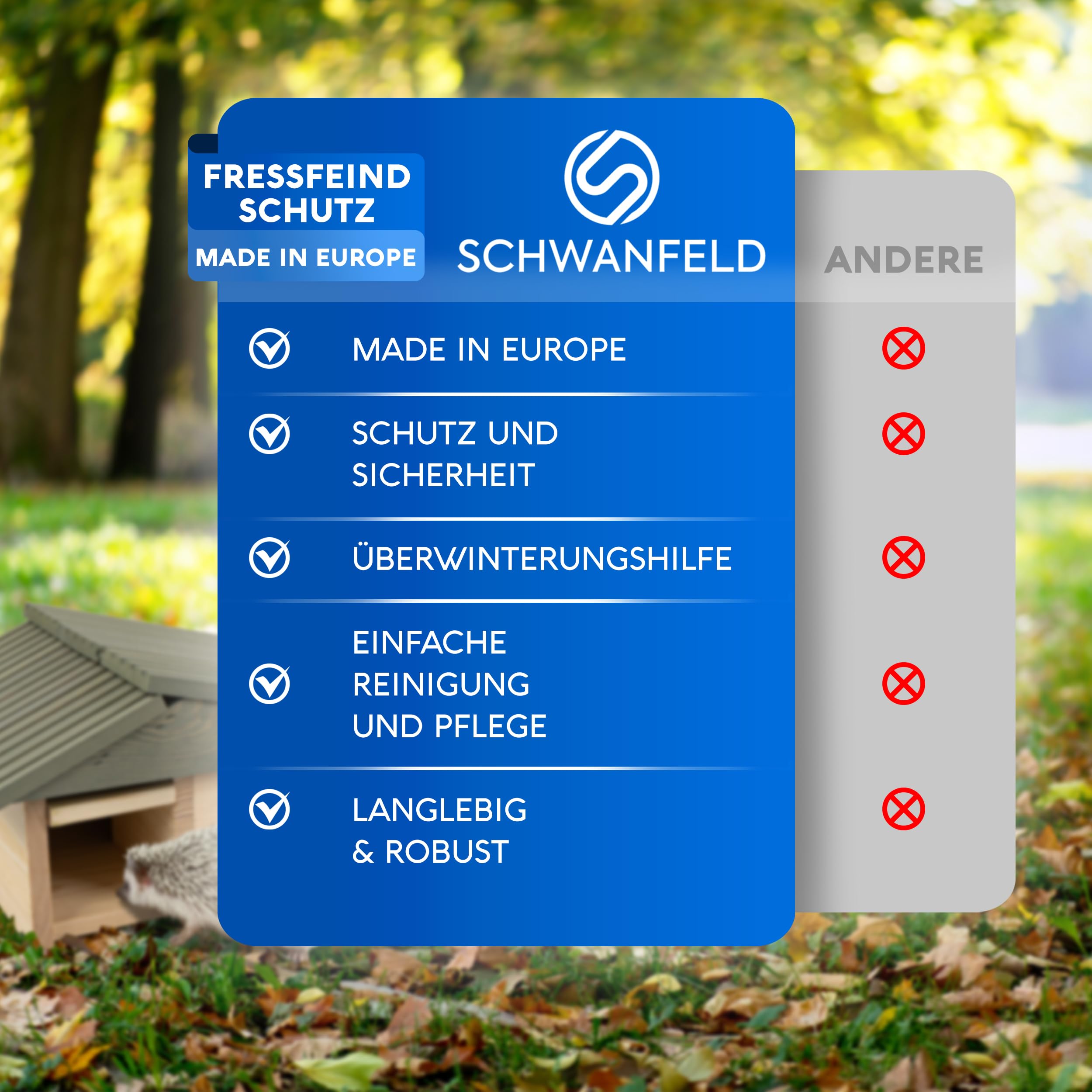 SCHWANFELD® XXL Igelhaus Winterfest mit Boden [SCHÜTZT VOR FRESSFEINDEN] - Igelhaus mit Rattenklappe - Premium Igelfutterhaus mit Labyrinth Eingang - Hochwertige Igelhäuser Igel Haus - Igel Schlafhaus