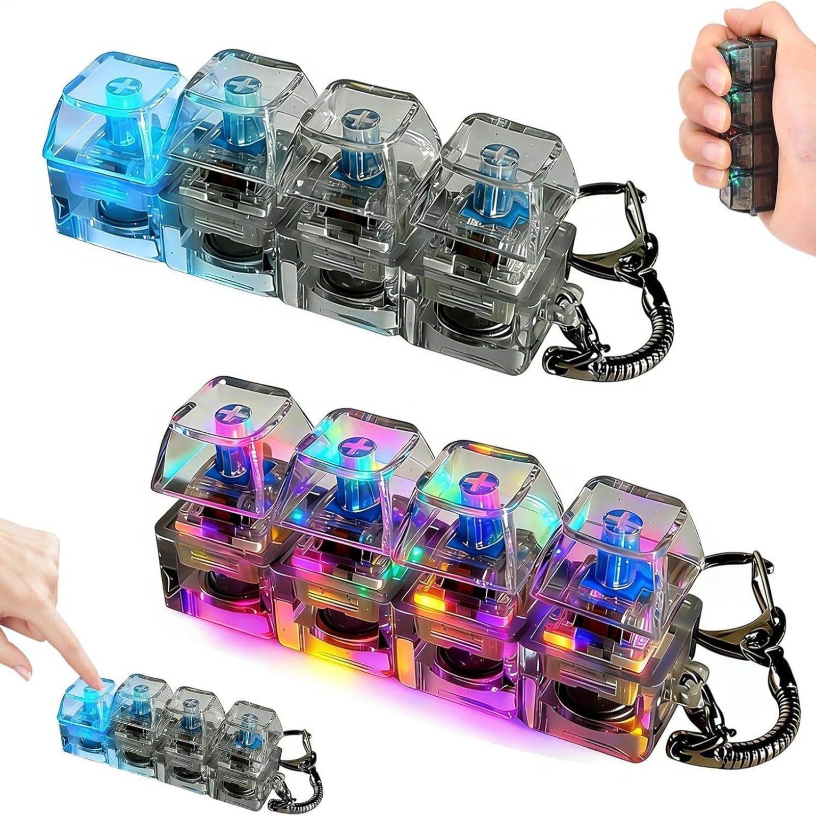2PCS Keyboard Fidget Toy Light Up - 4 Button 7 Colors Mini Keyboard Fidget Toy, RGB Lights Mechanical Keyboards Clicker Toys For Stress Relief, Portable Decompressions Keychain For Travel, Offices