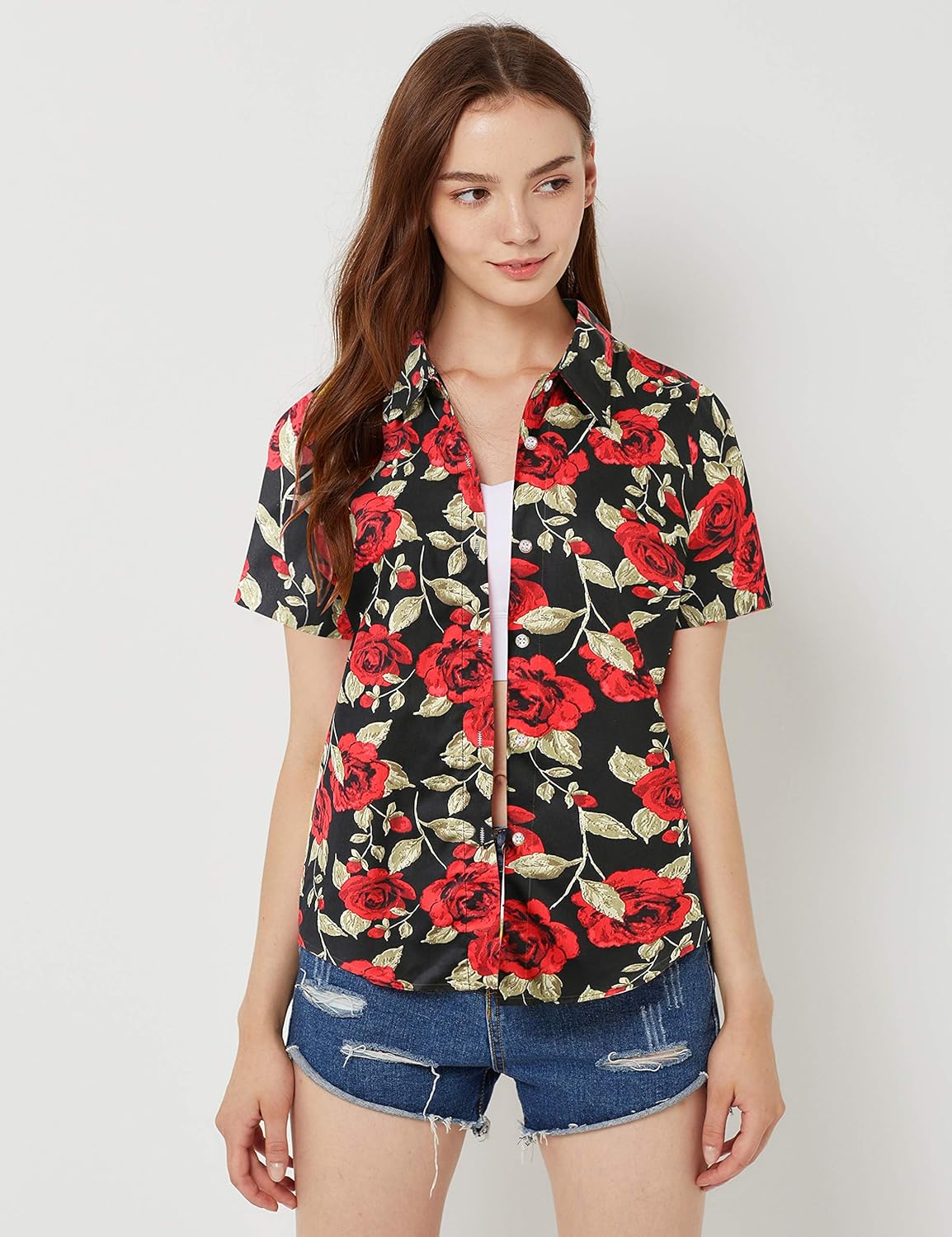 SSLR Womens Hawaiian Shirts Short Sleeve Blouses Casual Button Down Shirts for Women - Image 7