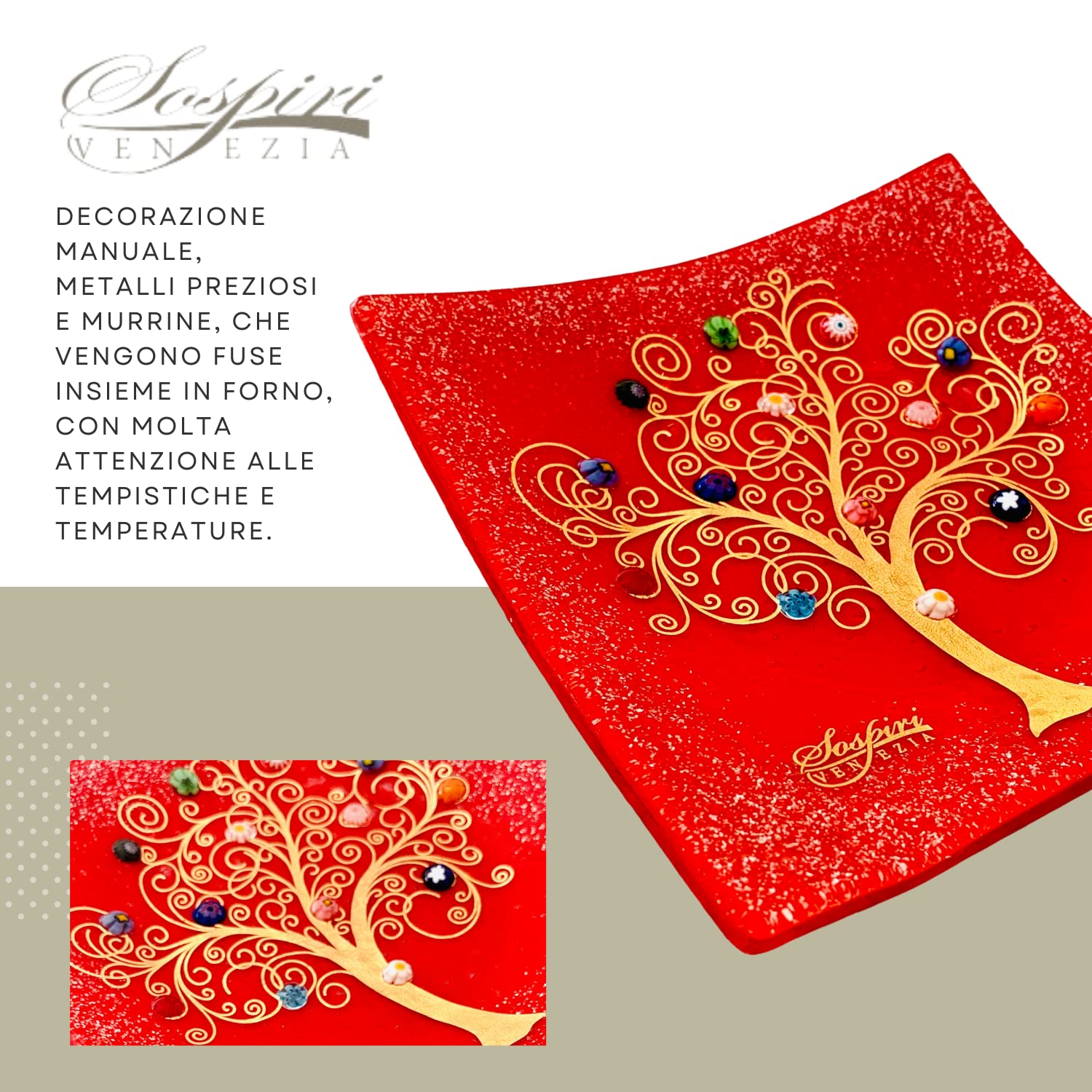 Svuotatasche In Vetro Di Murano Con Albero Della Vita - Decorazione Italiana | Idea Regalo - Foto 2