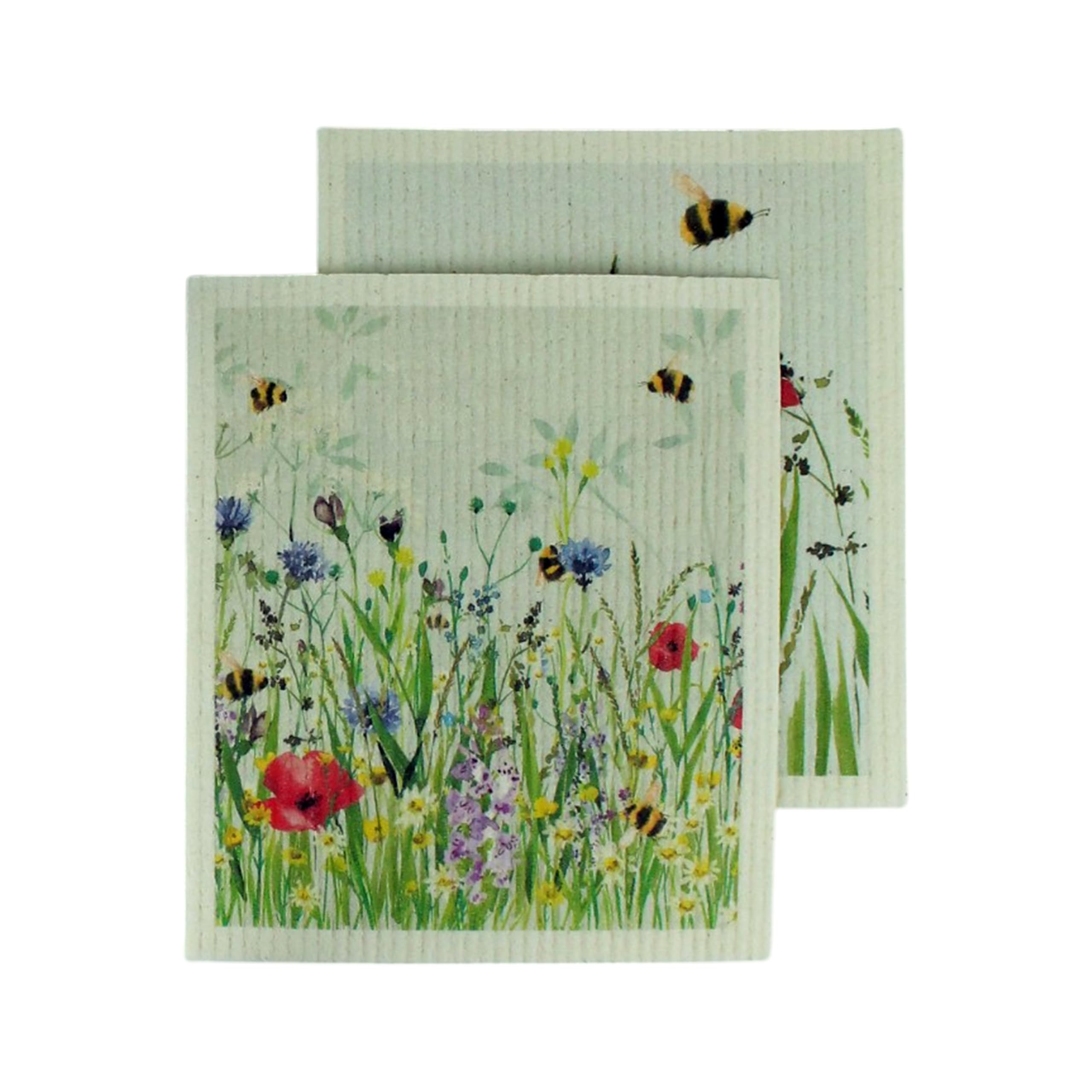 Eddingtons Multicoloured Bees Patterned Plant-Based Cleaning Cloths Set - Pack Of 2 Bumblebee Eco-Friendly National Trust Nature Collection Kitchen Linens - Biodegradable & Plastic Free Cloths
