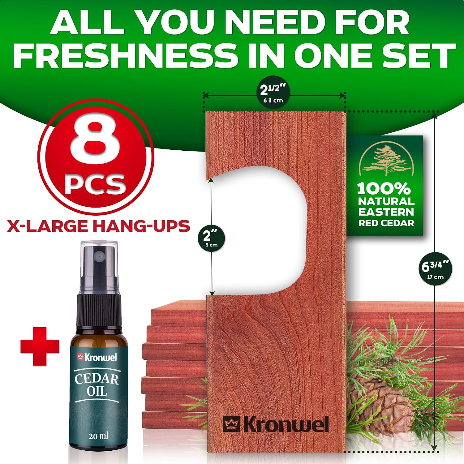 Aromatic Cedar Blocks for Clothes Storage w/Cedar Oil, Red Cedar Wood Hang Ups for Closets & Drawers, Cedar Closet & Drawer Fresheners Set (Fresh/Cedar Oil, Upgraded/Enlarged Hook)