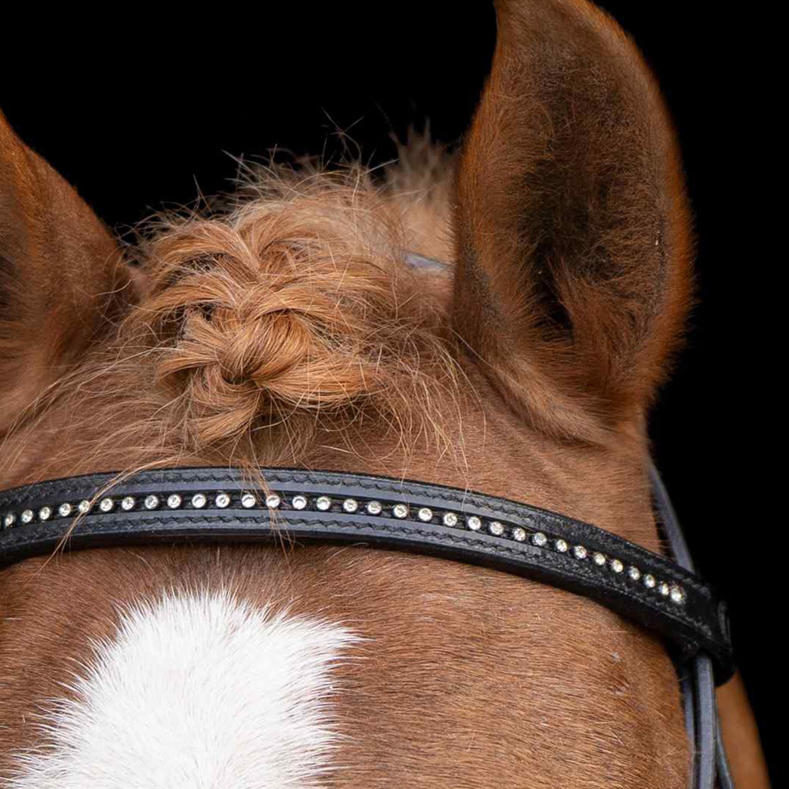 Imperial Riding Shetty-Trense IRH Stormy, Zaumzeug für Mini-Shettys und Shetlandponys mit Strass-Stirnband, Leder, Schwarz-Kristall