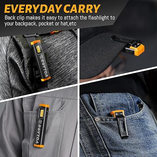 Miniatura 5 de ROYTOA Mini linterna, linternas recargables de 300 lúmenes, bolsillo EDC linterna con base magnética, pequeña linterna de mano con clip para