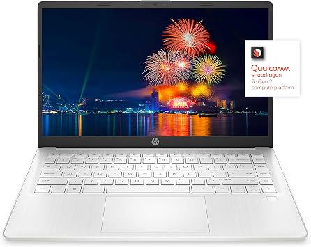 HP 14 Laptop, Qualcomm Snapdragon 7c Processor, 8 GB RAM, 128 GB eMMC, 14-inch Full HD Touchscreen, Windows 11 Home, Thin & Portable, Long Battery Life, Wi-Fi 5 & Bluetooth 5 Combo 14-ed0010nr, 2021