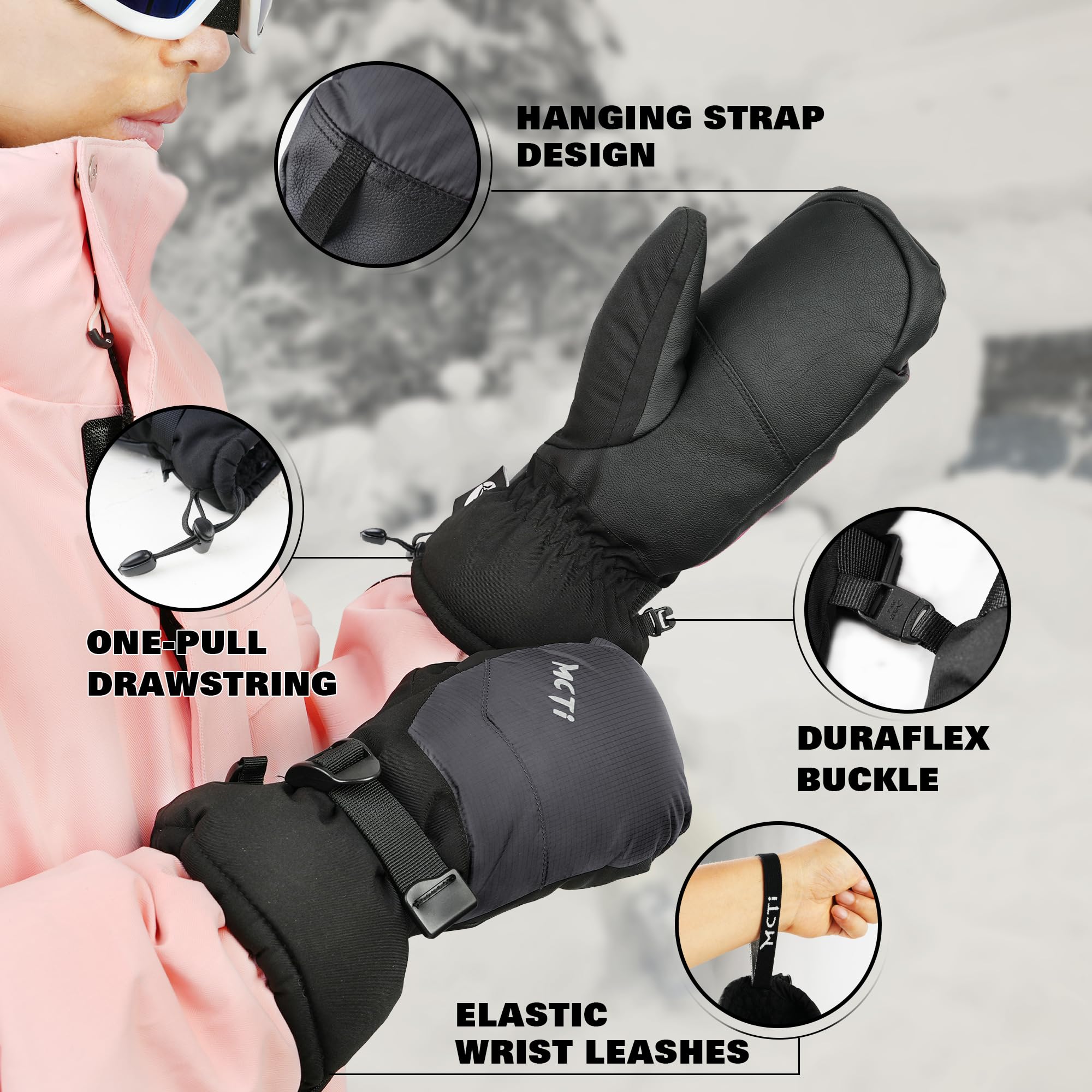 WARMOUNTS Ski Gloves For Men/Women, 3M Thinsulate Waterproof Winter Snow Gloves, Touchscreen Winter Warm Gloves For Skiing Skating Snowboarding Snowmobile, Grey, M