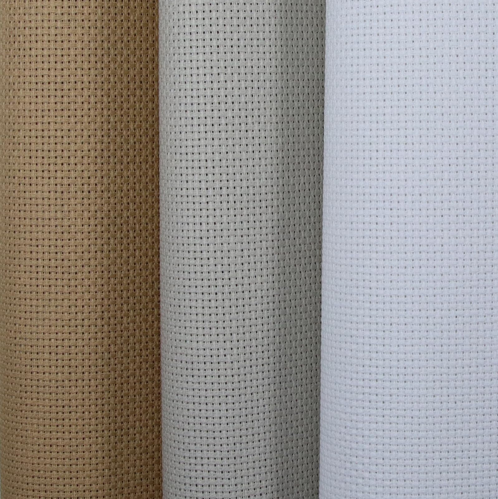 KCS 3 pc of 15" x 18"(38cmx45cm) Counted Cross Stitch Cotton Aida Cloth Needlework Rolled Fabric Box,14CT,Khaki+Pearl Grey+White