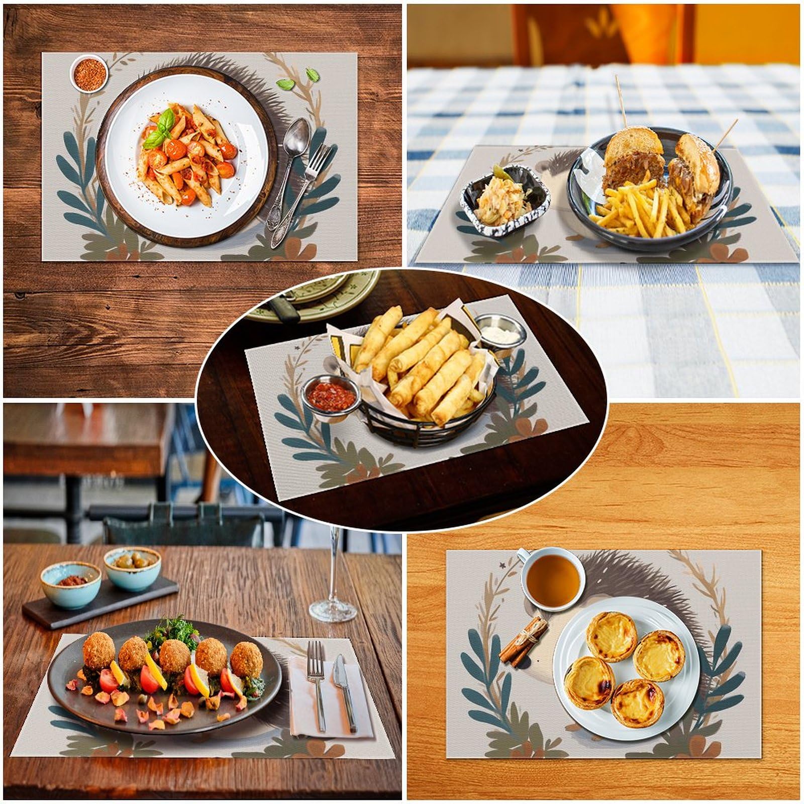 Set di 6 tovagliette all'americana in PVC, lavabili, resistenti al calore, antiscivolo, impermeabili, per interni ed esterni, tavolo da pranzo, cucina, vacanze e feste