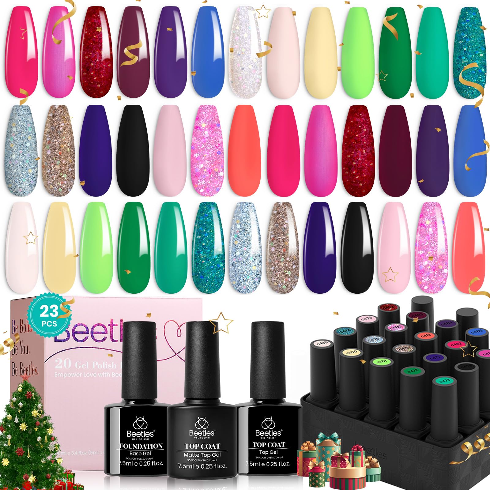 beetles Gel Polish20 Colors Christmas Gel Nail Polish-Luxury Club Collection with Glossy & Matte Top Coat and Base Coat Red Green Purple Pink Soak Off UV Gel Shiny Blue Glitter Nails Gift for Her