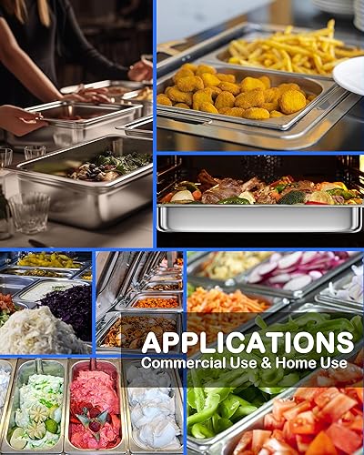 Miniatura 7 de WantJoin Sartenes de hotel con tapa de 1/1 tamaño completo de 6 pulgadas de profundidad, juego de 3 bandejas de metal de acero inoxidable,