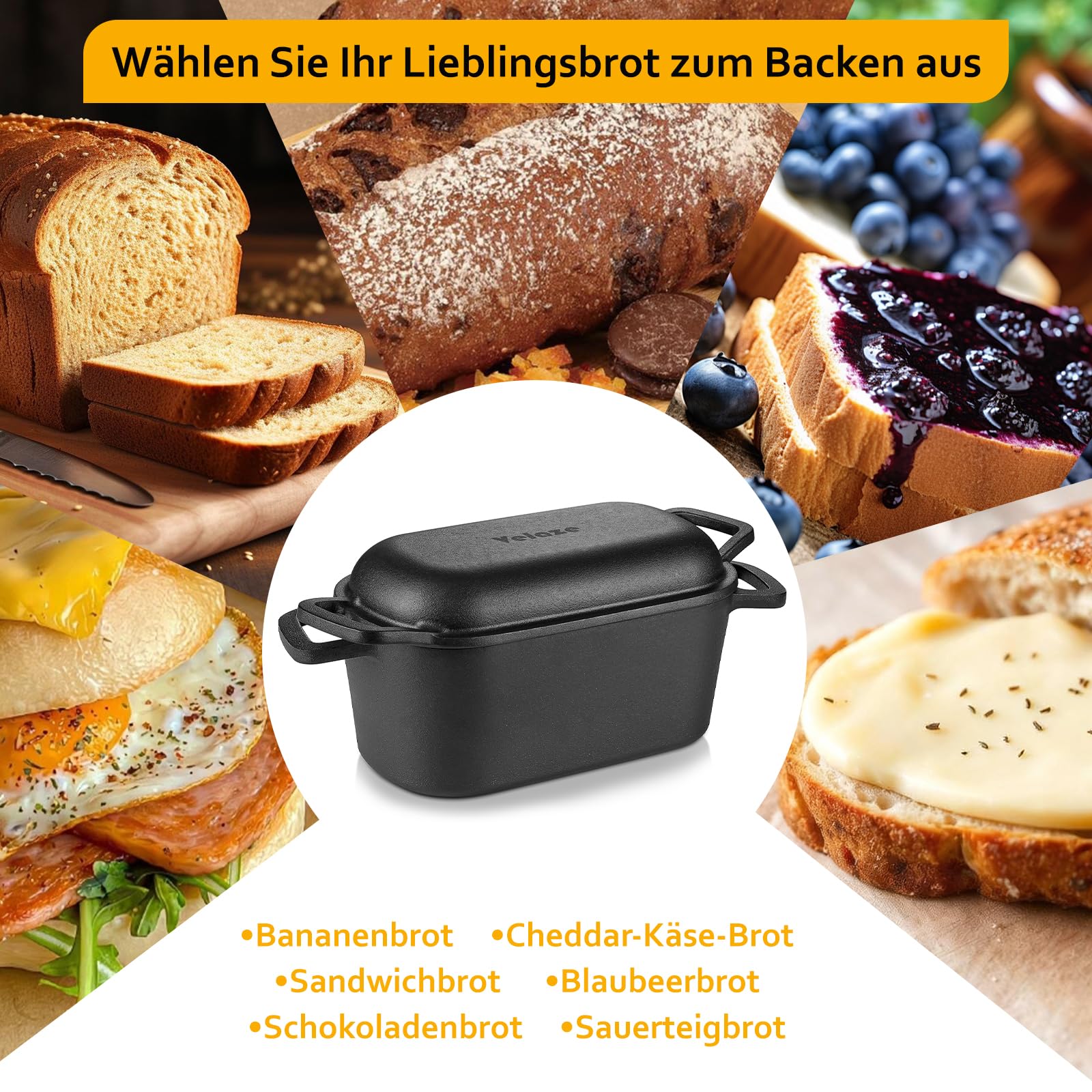 Velaze Schmortopf mit Deckel, Quadrat Gusseisen Topf 3,45L, 28cm Gusseisen Bräter mit Deckel Backofengeeignet, Induktion, Indoor & Outdoor – Cast Iron Pot für Bräter & Schmortöpfe Rot