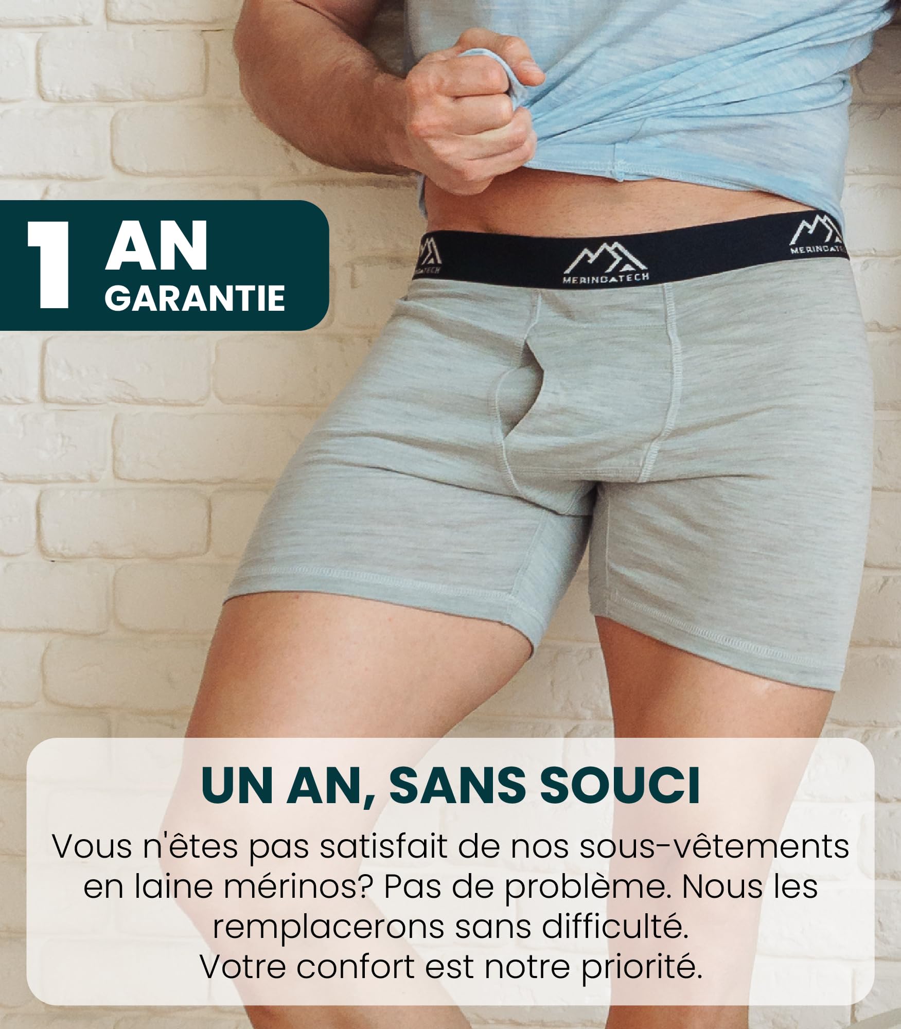 Merino.tech sous Vetement Merinos Homme - Boxer Calson pour Homme 100% Laine Merinos