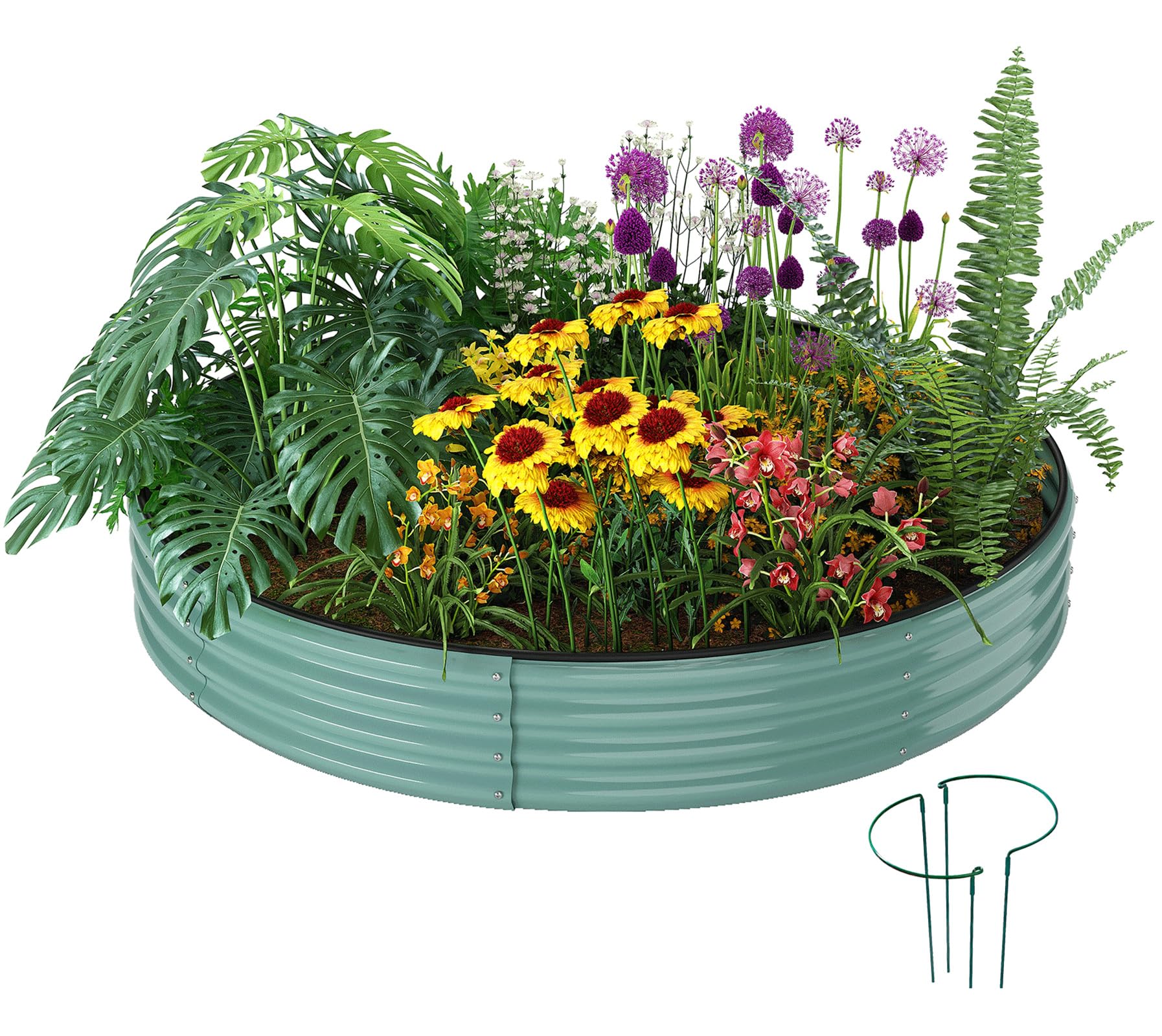 ZFHgarden Galvanized Metal Planter Round Raised Garden Bed Kit 3x3x1 ft