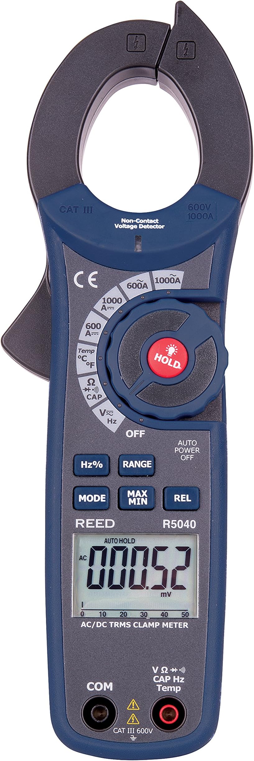 REED Instruments R5040 True RMS AC/DC Clamp Meter with Temperature and Non-Contact Voltage Detector, 1000A