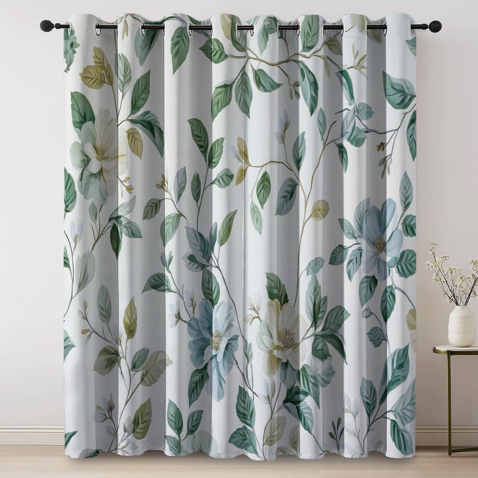 Verdunkelungsvorhänge H166 x B75 cm 2 Paneele, Geräuschreduzierung & Wärmeisolierung Retro Elegant Floral Pflanze Blatt Vorhänge Blickdicht für Schlafzimmer Wohnzimmer Kinderzimmer, Gräulich-Weiß