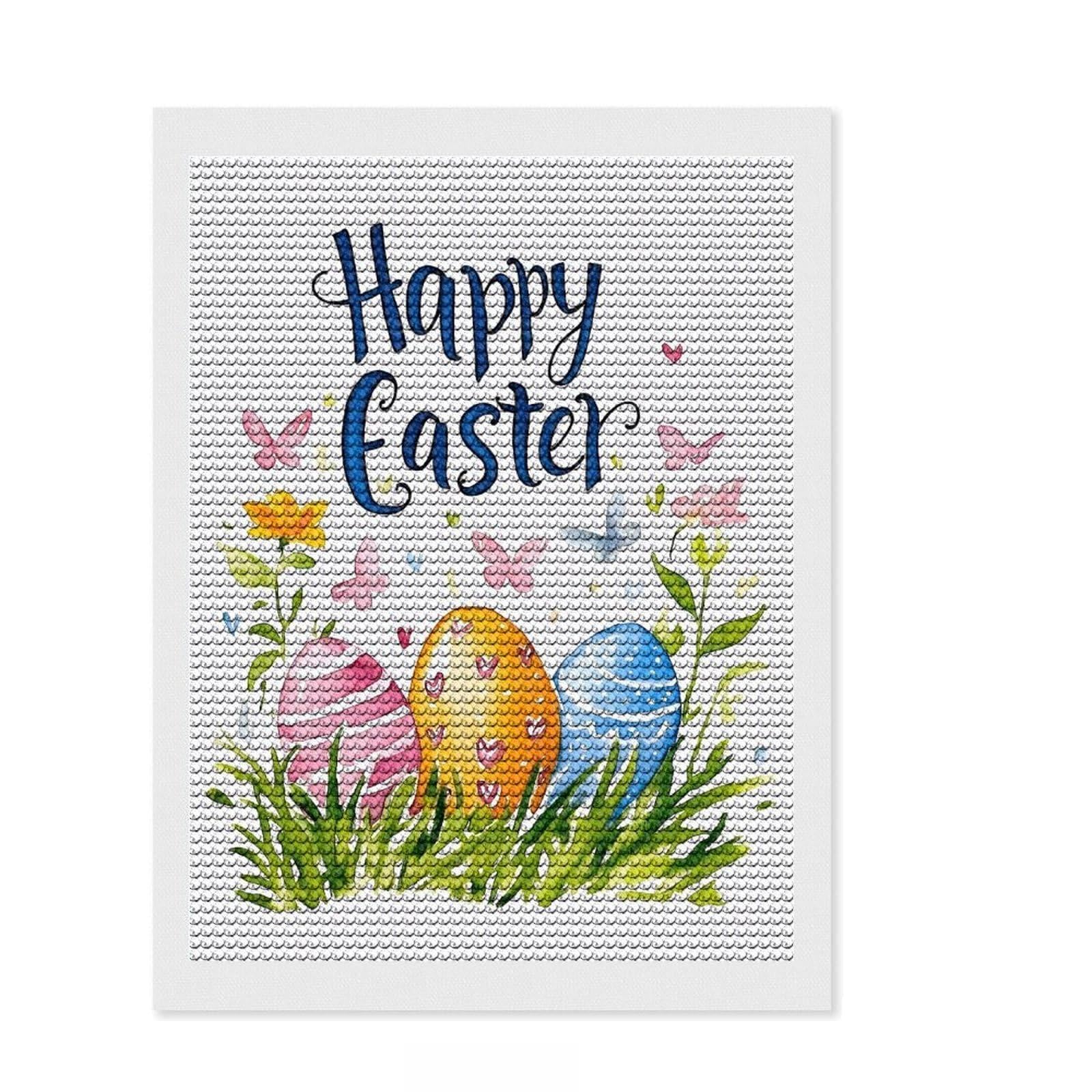 Junmoney Happy Easter Wishes Diamond Art Kit 12"x16", Satisfying Creative Project, Creative Leisure Activity, Cosy Home Accent, Christmas Gift